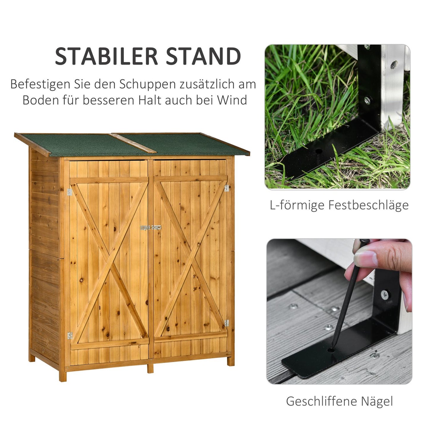 Garden storage cabinet, spruce, asphalt roof, 140x75x157 cm