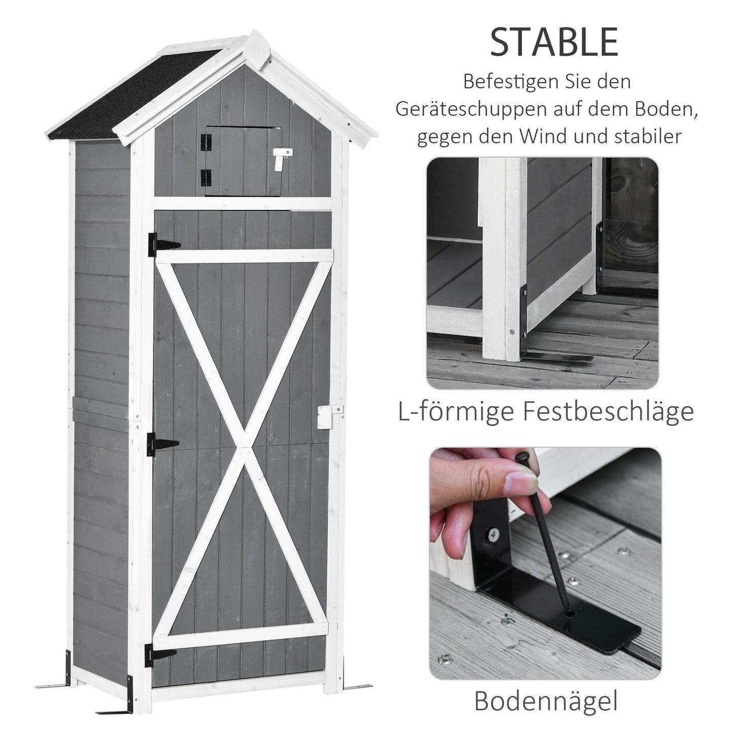 Garden shed with door, grey, 78x52.5x182cm