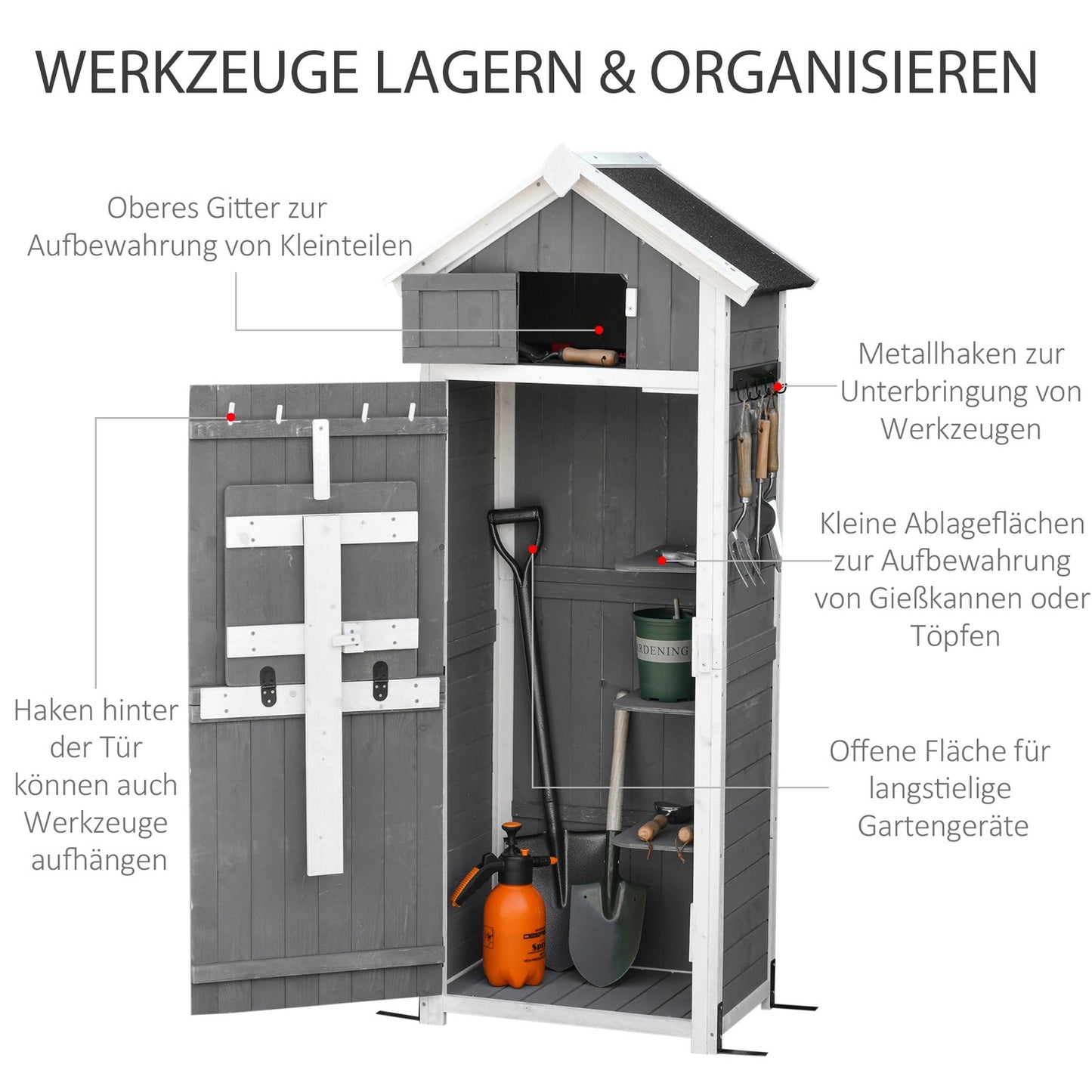 Garden shed with door, grey, 78x52.5x182cm