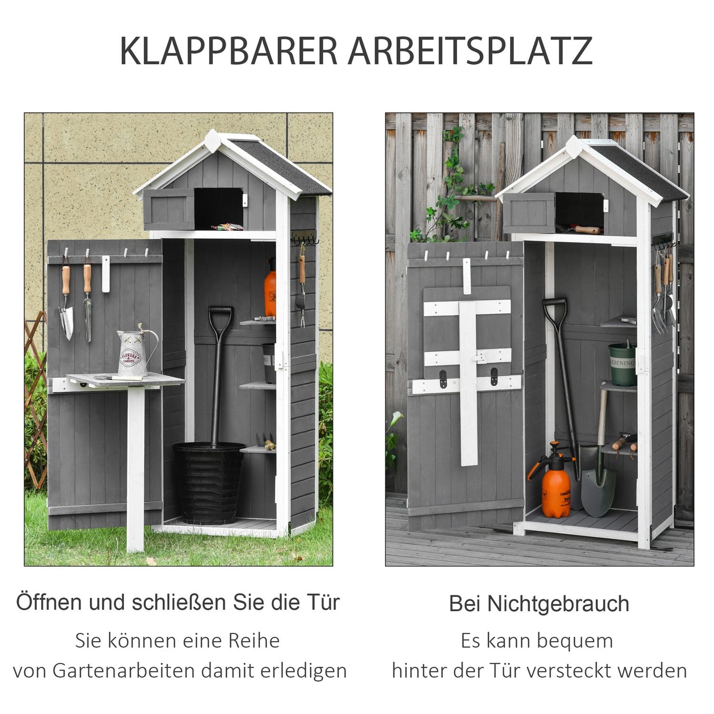 Garden shed with door, grey, 78x52.5x182cm
