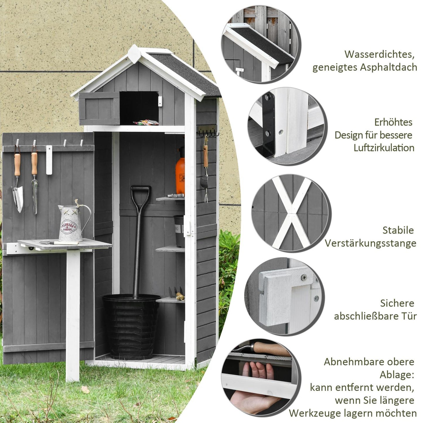 Garden shed with door, grey, 78x52.5x182cm