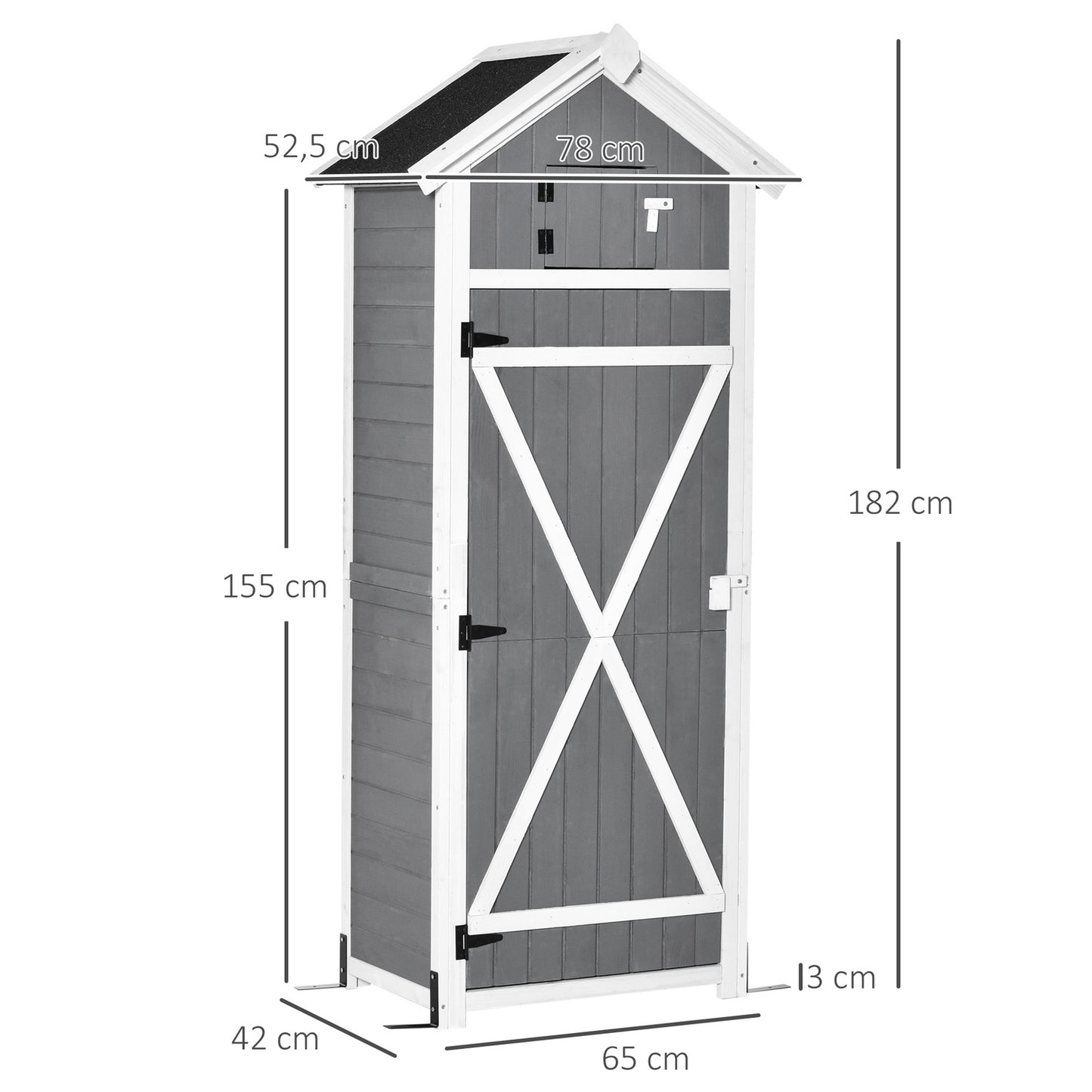 Garden shed with door, grey, 78x52.5x182cm
