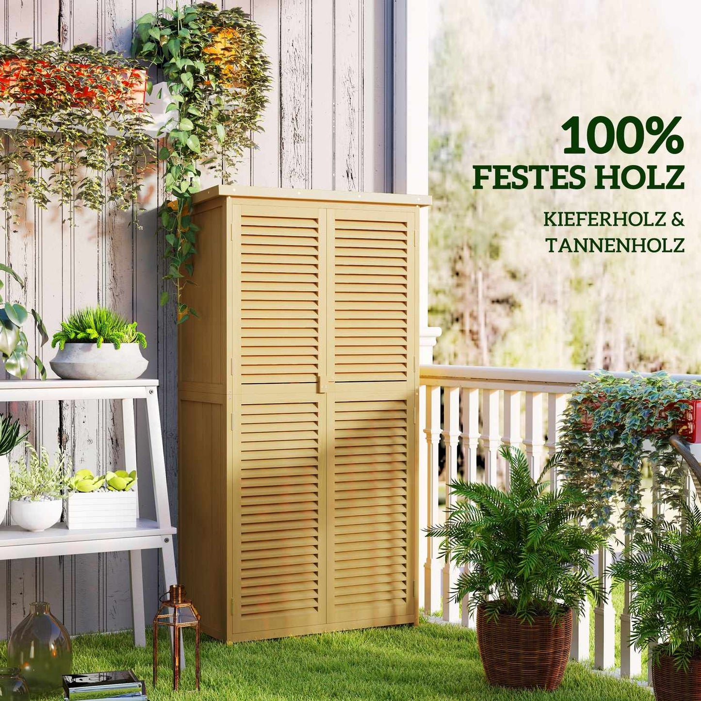 Wooden garden tool shed, asphalt roof, 4 compartments
