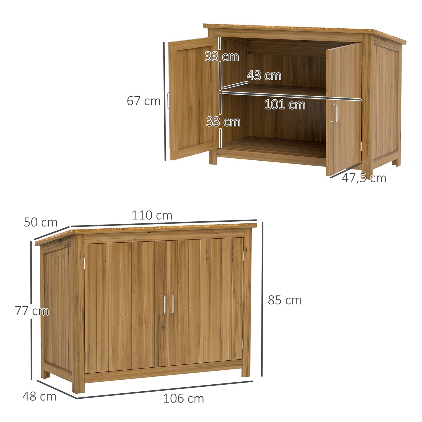 Weather-resistant wooden garden tool shed with shelves 110x50x85 cm