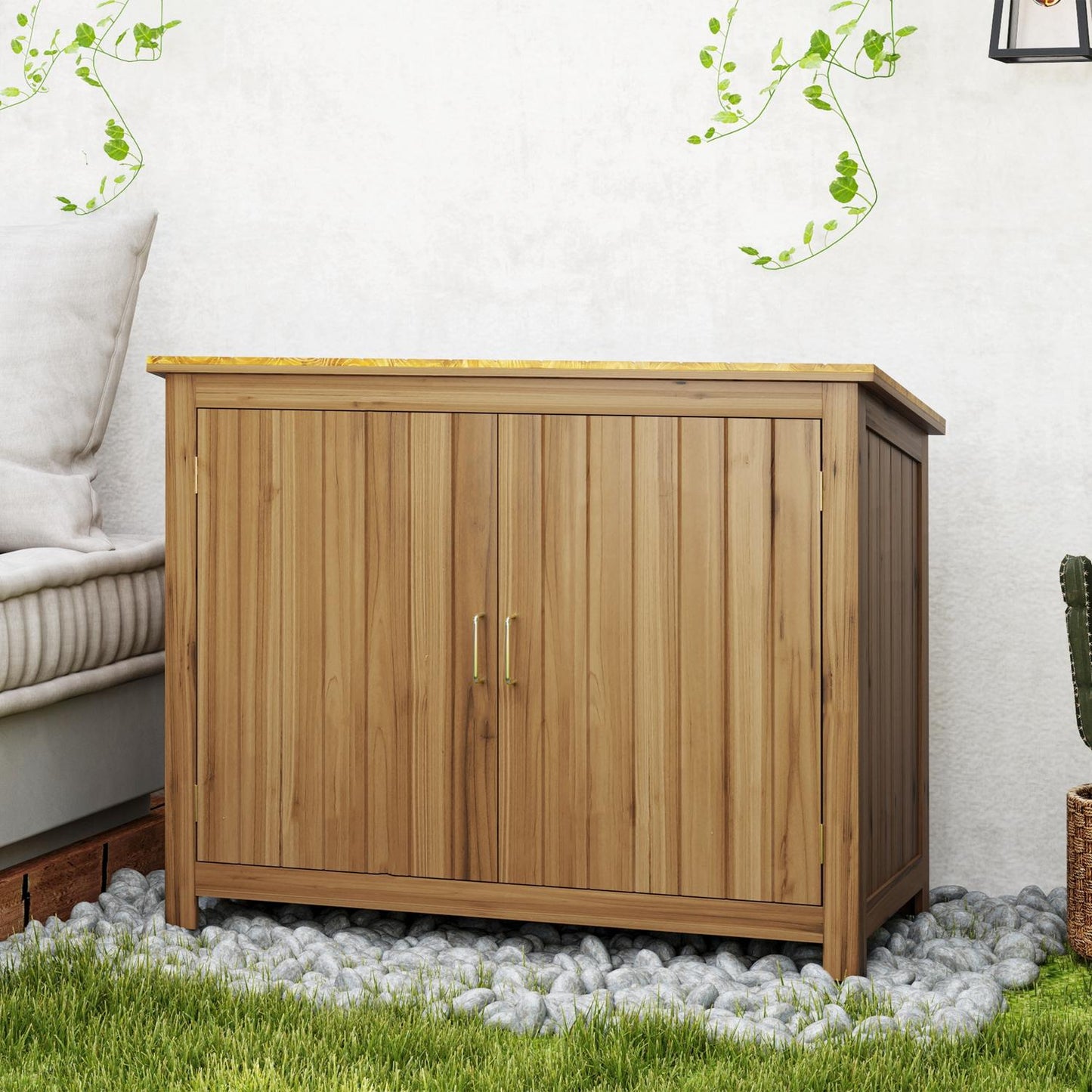 Weather-resistant wooden garden tool shed with shelves 110x50x85 cm