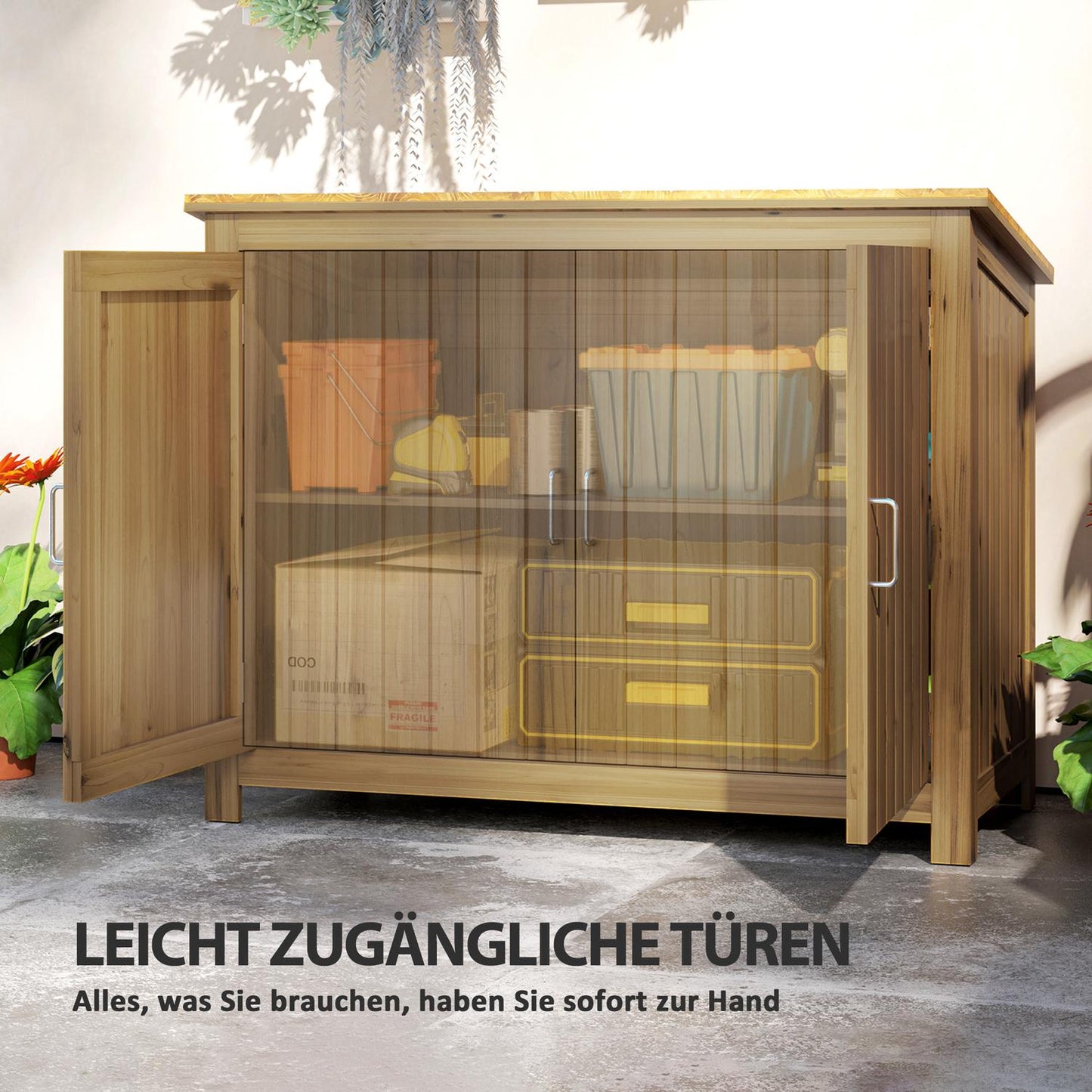 Weather-resistant wooden garden tool shed with shelves 110x50x85 cm