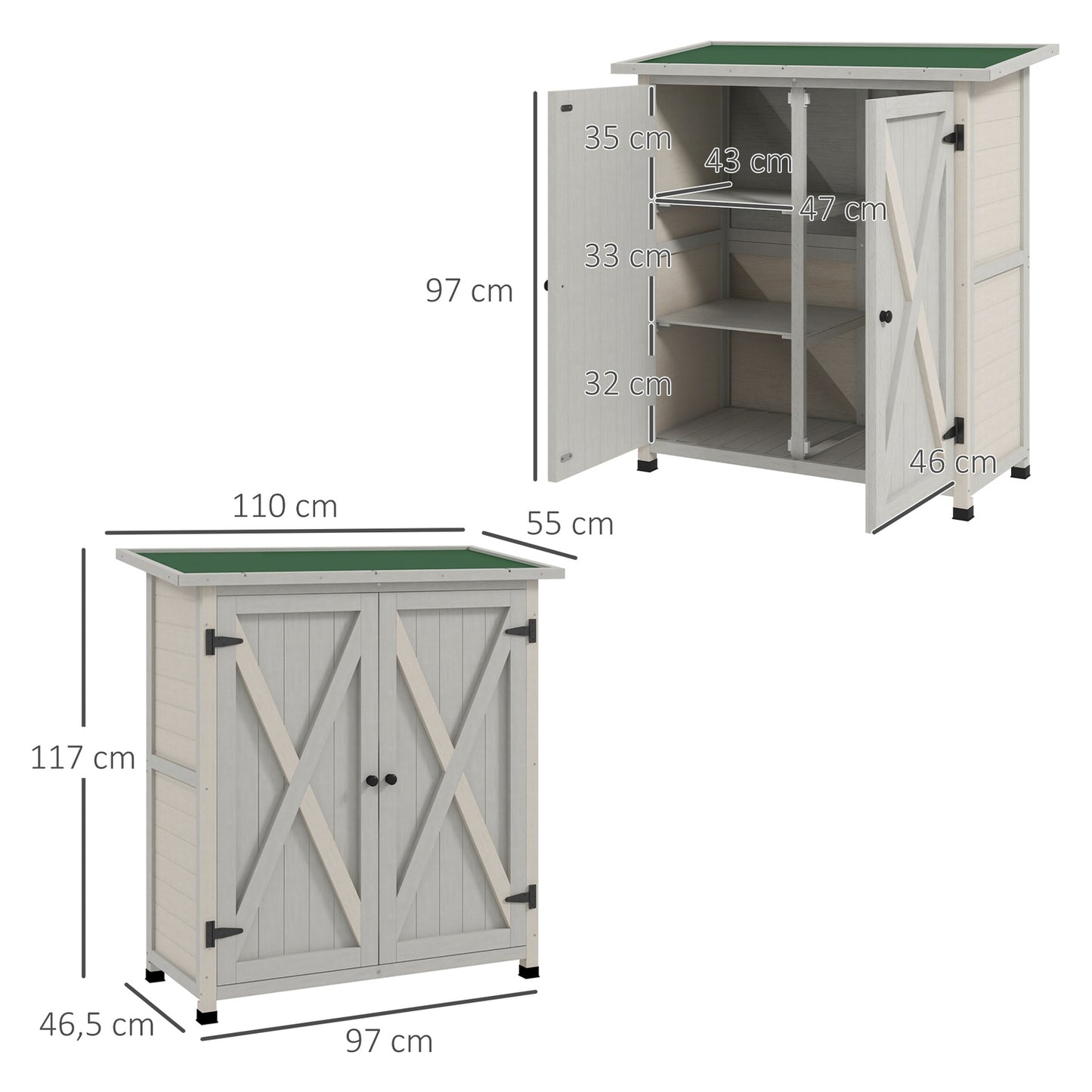 Weatherproof Garden Shed, Double Door, Asphalt Roof