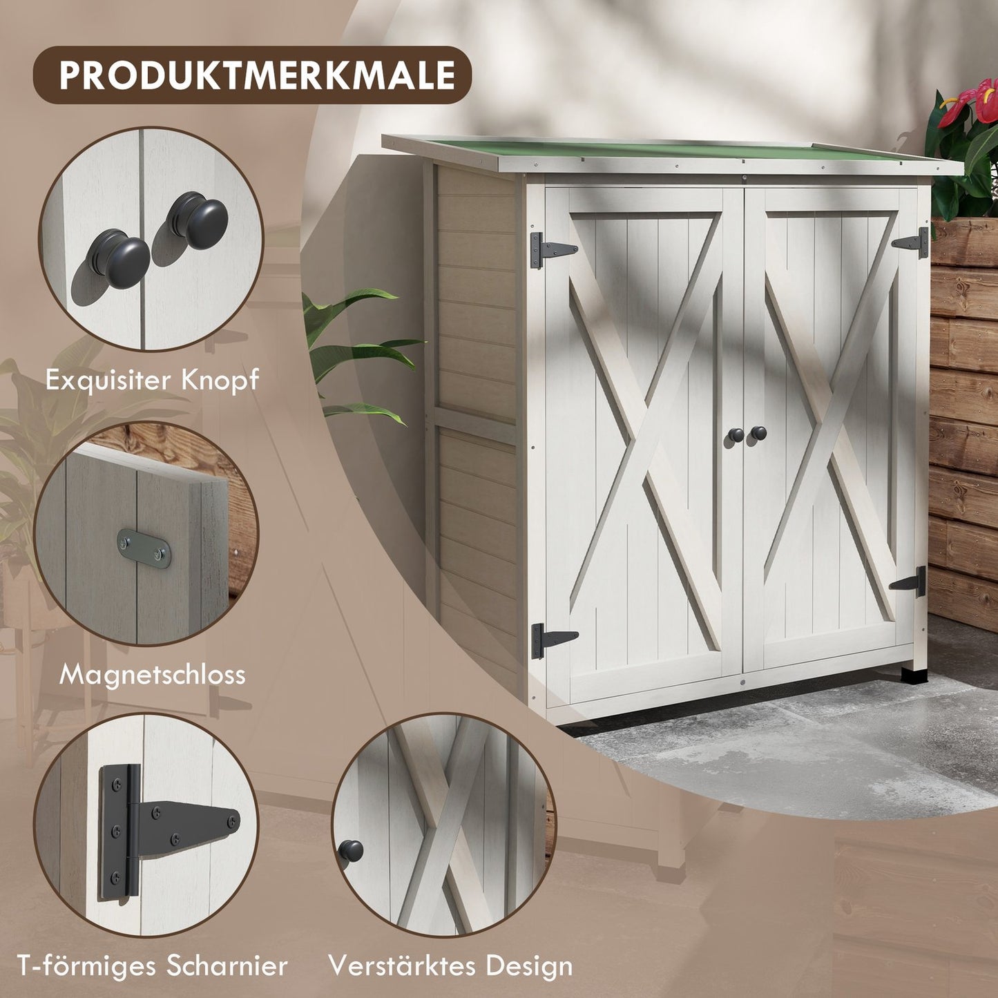 Weatherproof Garden Shed, Double Door, Asphalt Roof