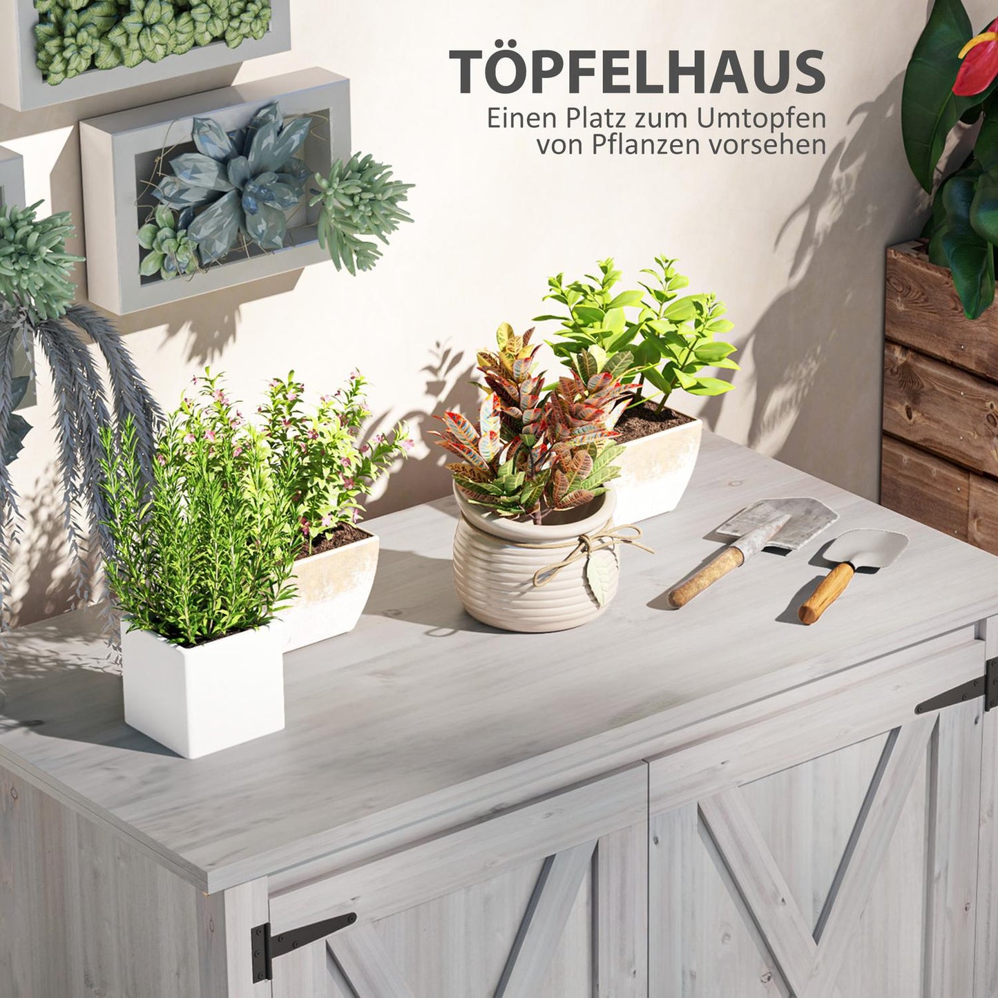 Garden tool shed in wood - weatherproof with shelves 110x60x88.5 cm