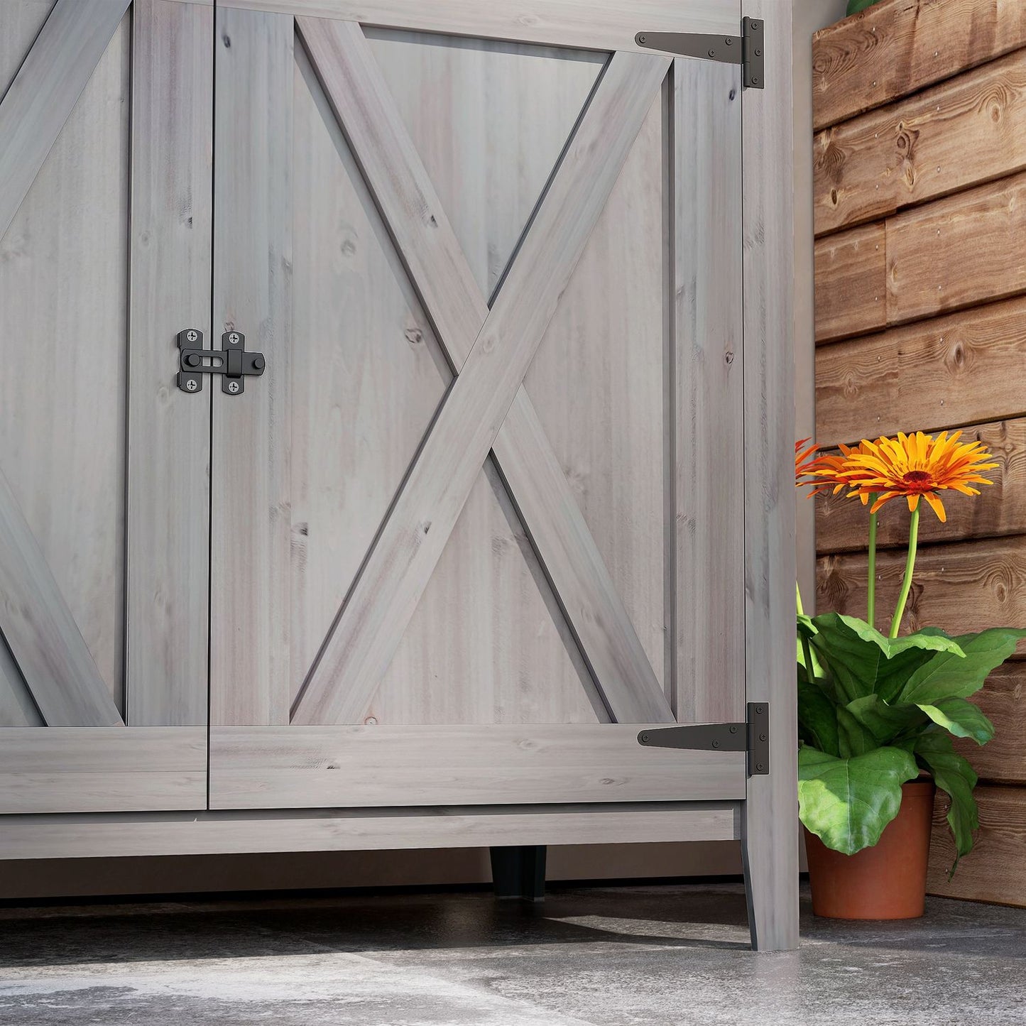 Garden tool shed in wood - weatherproof with shelves 110x60x88.5 cm