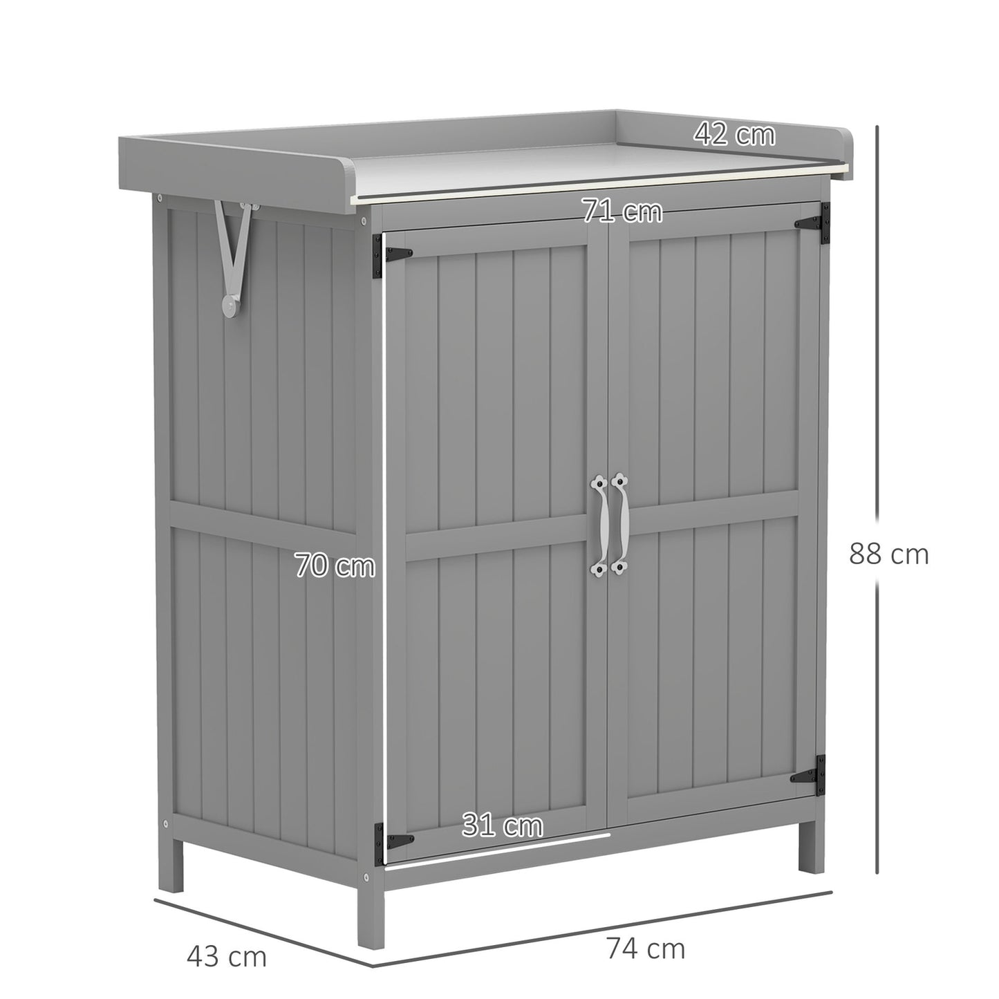 Weatherproof wooden garden tool shed, grey, 74x43x88cm