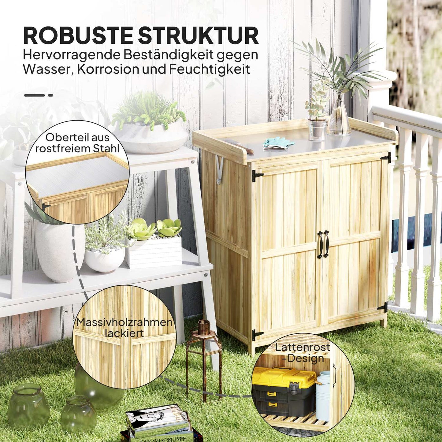 Wooden garden tool shed, weatherproof, 74x43x88cm
