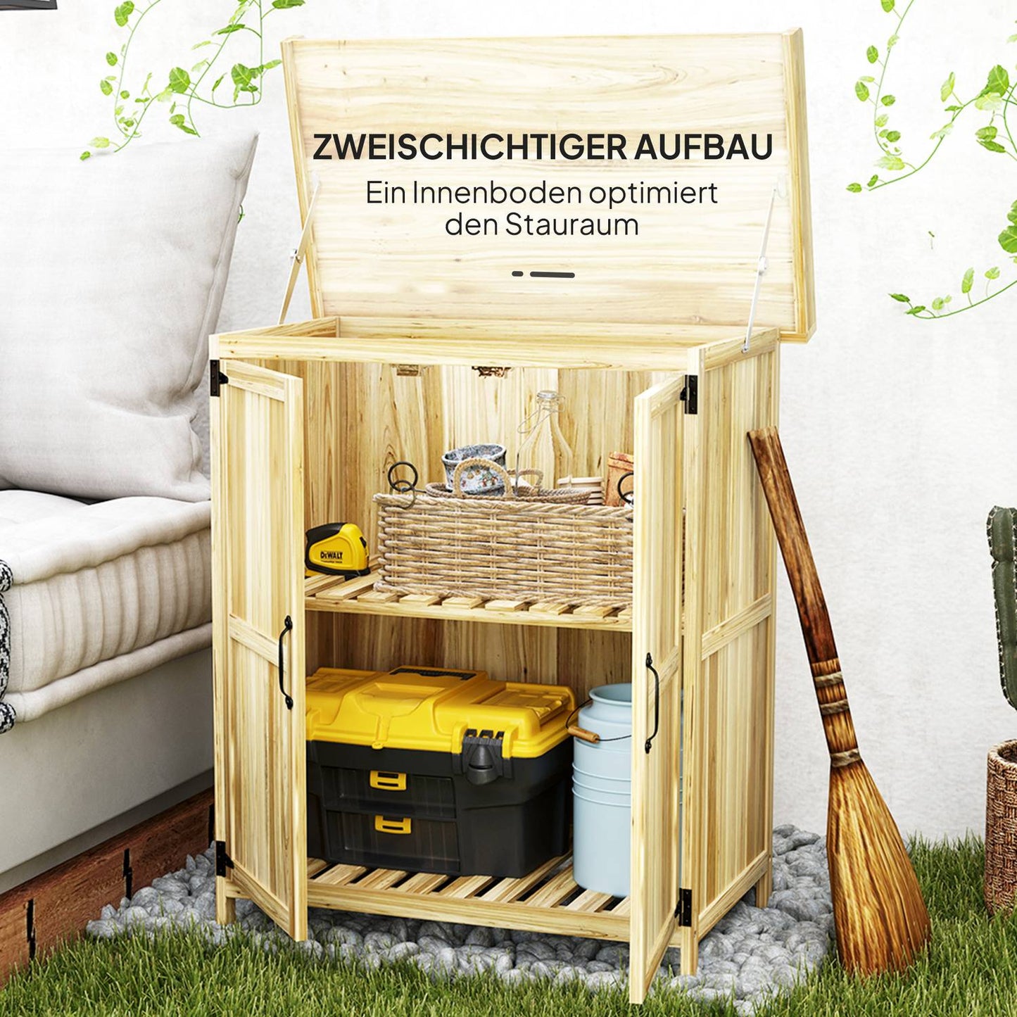 Wooden garden tool shed, weatherproof, 74x43x88cm