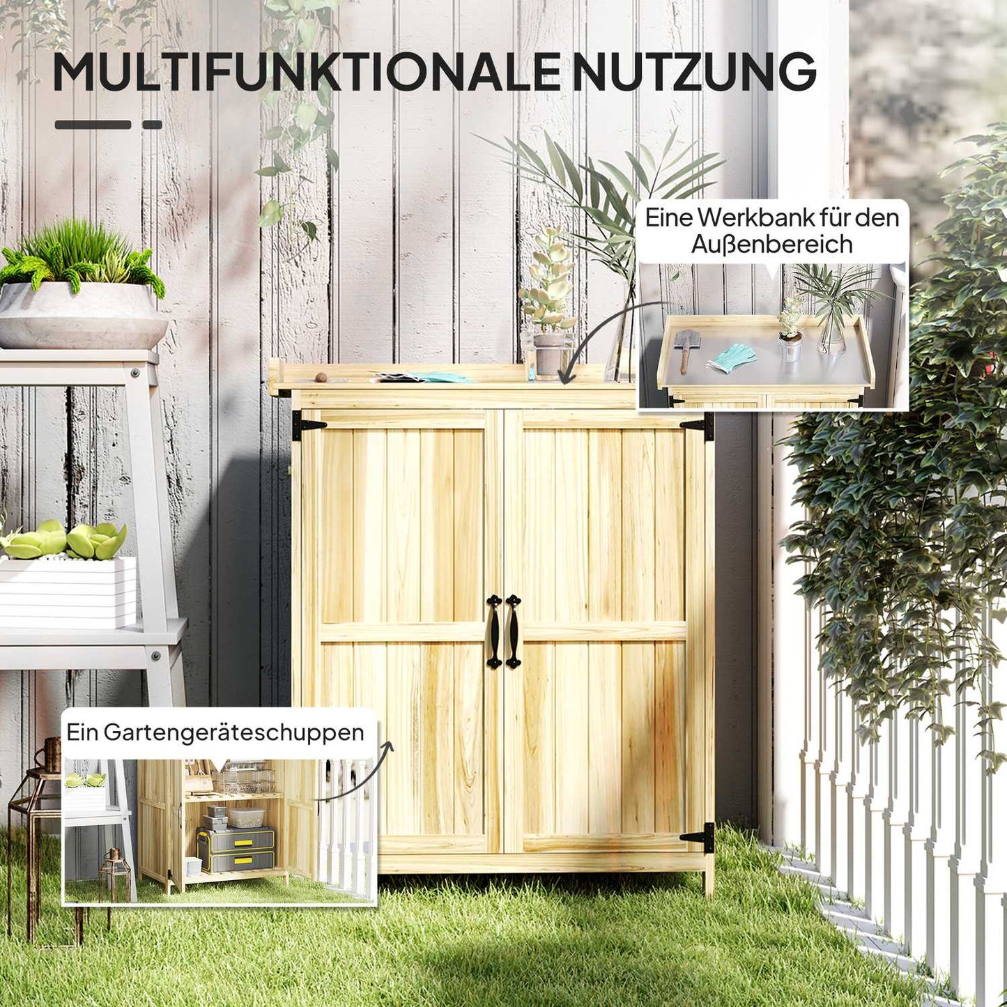 Wooden garden tool shed, weatherproof, 74x43x88cm