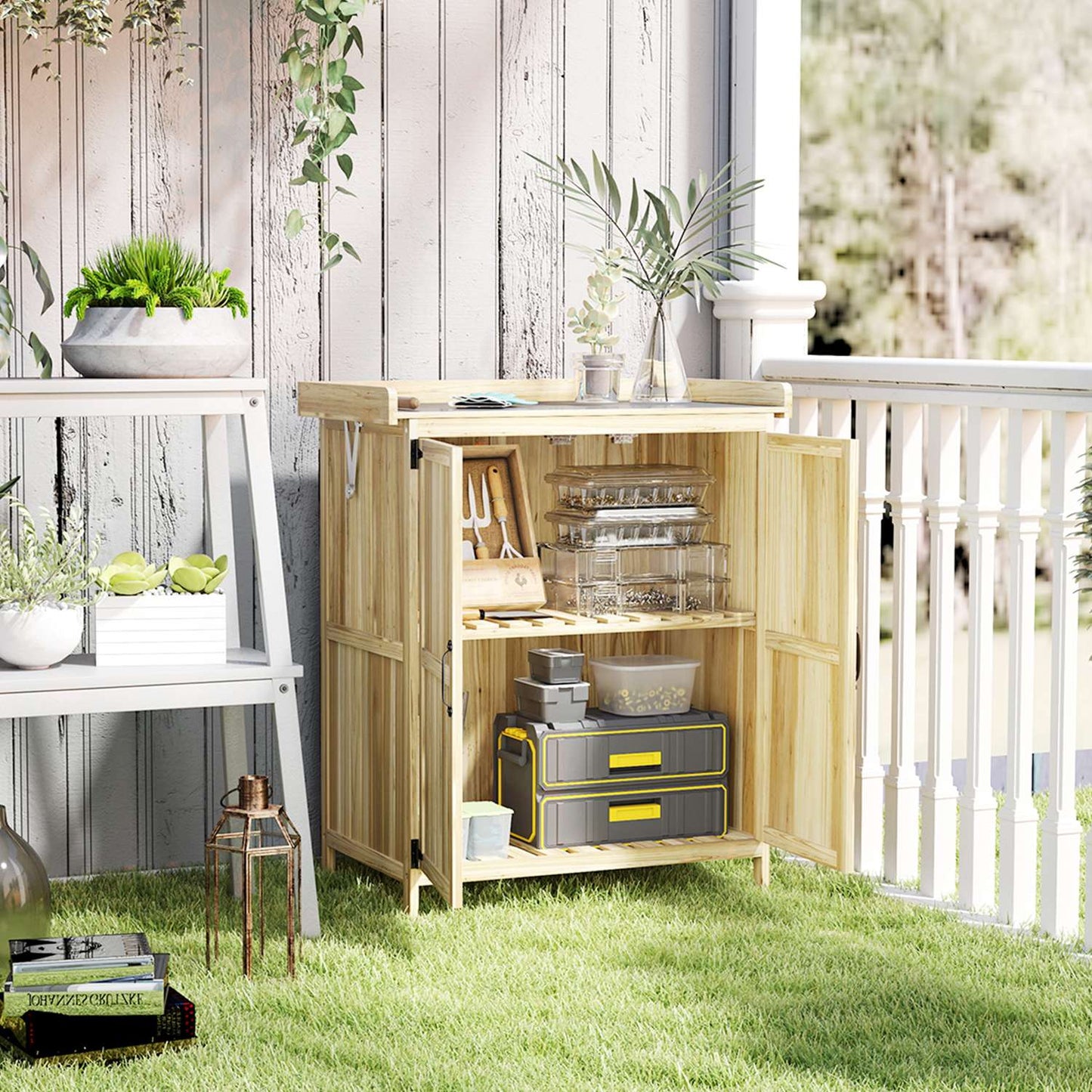 Wooden garden tool shed, weatherproof, 74x43x88cm