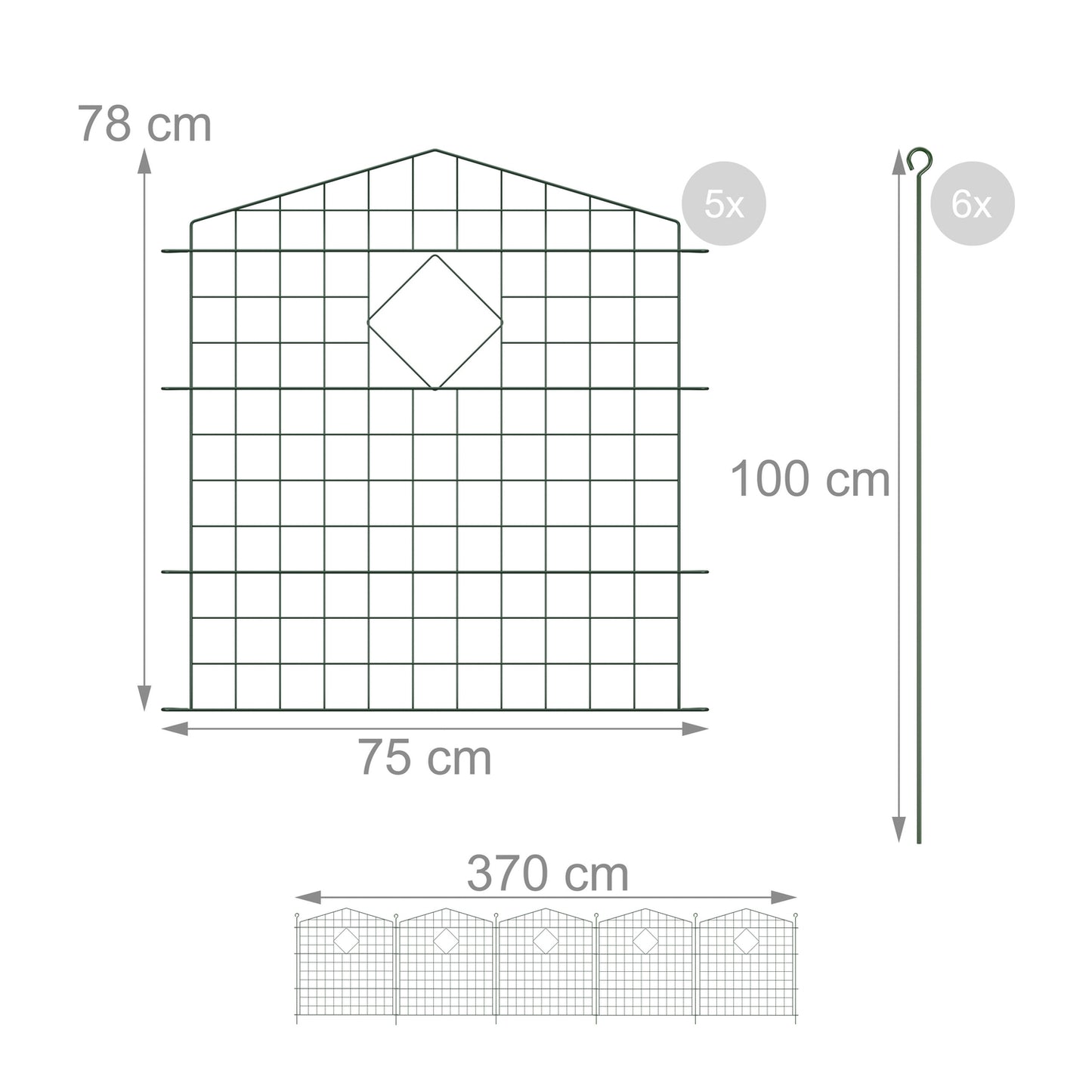 Garden fence with arches, 5 parts