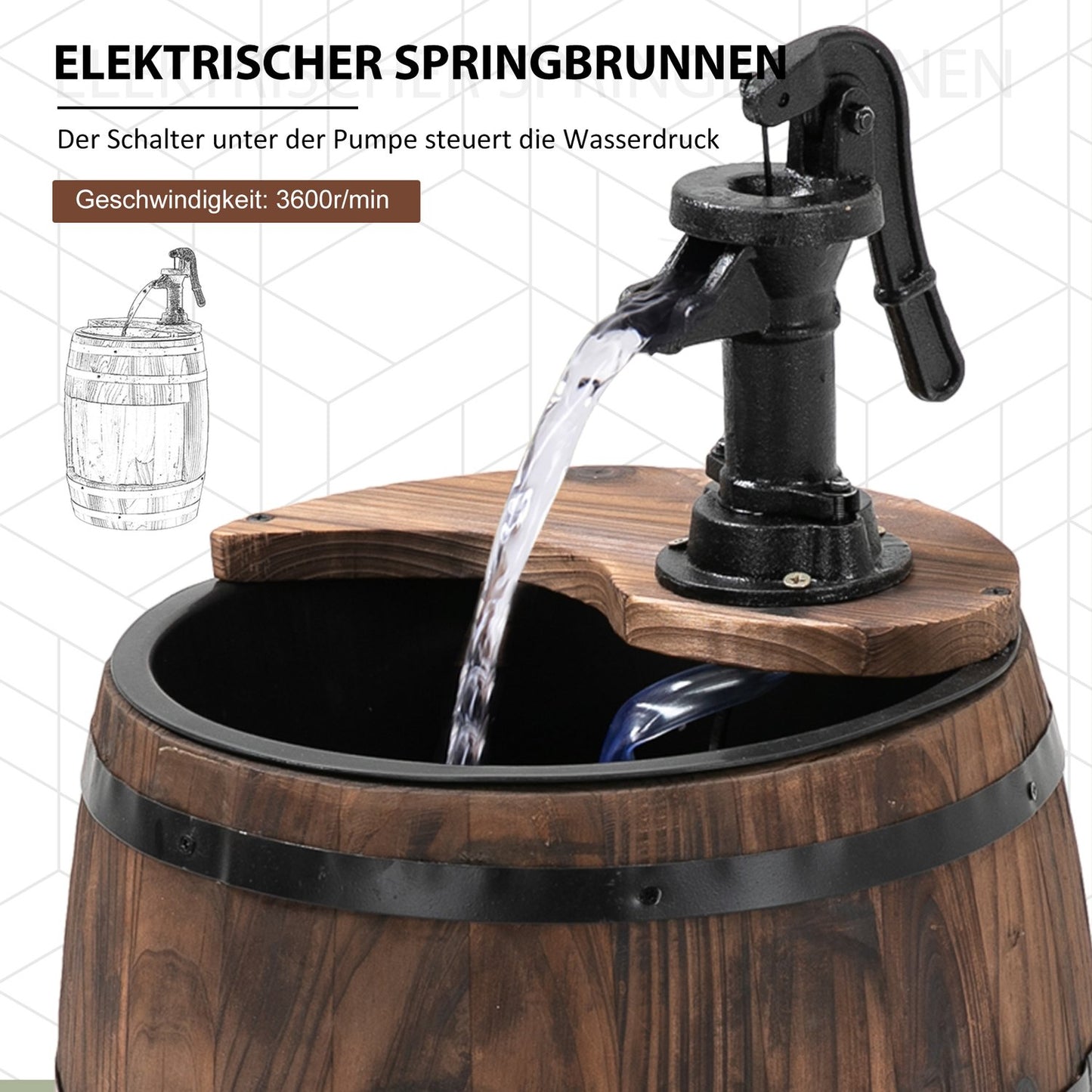 Garden fountain in wood and metal with waterfall, Ø32x58.5cm