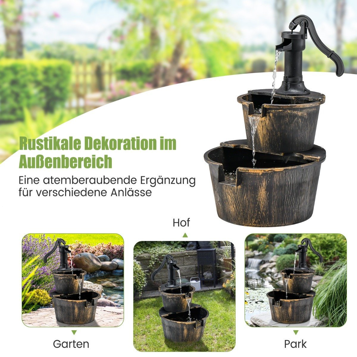 Garden fountain with water pump Rustic cascade water fountain 45.5 x 41 x 68 cm