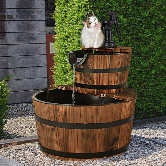 Garden fountain wood fountain wooden fountain wooden barrel with water pump Ø 44.5cm