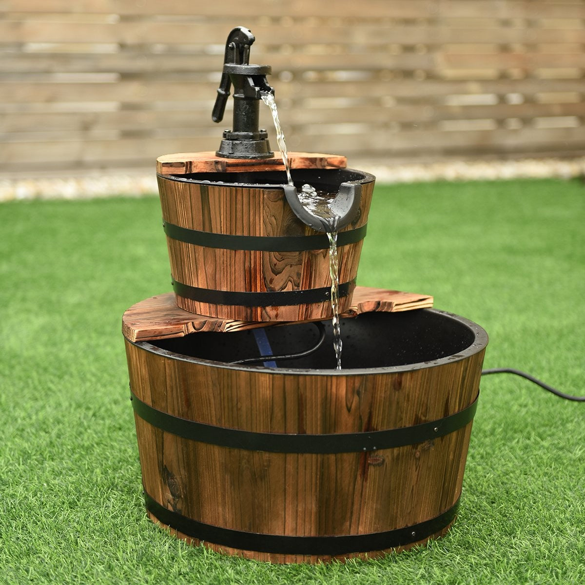 Garden fountain wood fountain wooden fountain wooden barrel with water pump Ø 44.5cm