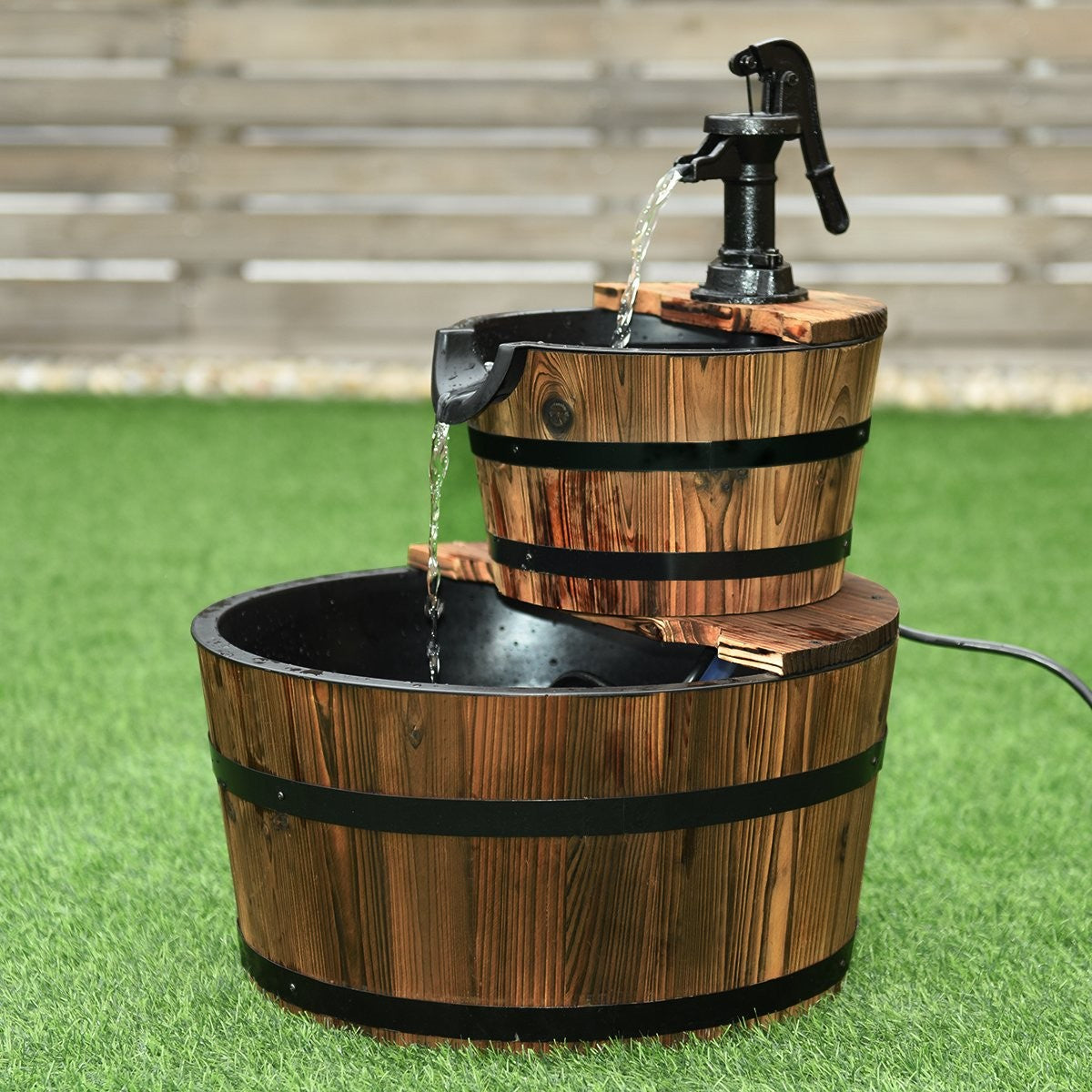 Garden fountain wood fountain wooden fountain wooden barrel with water pump Ø 44.5cm