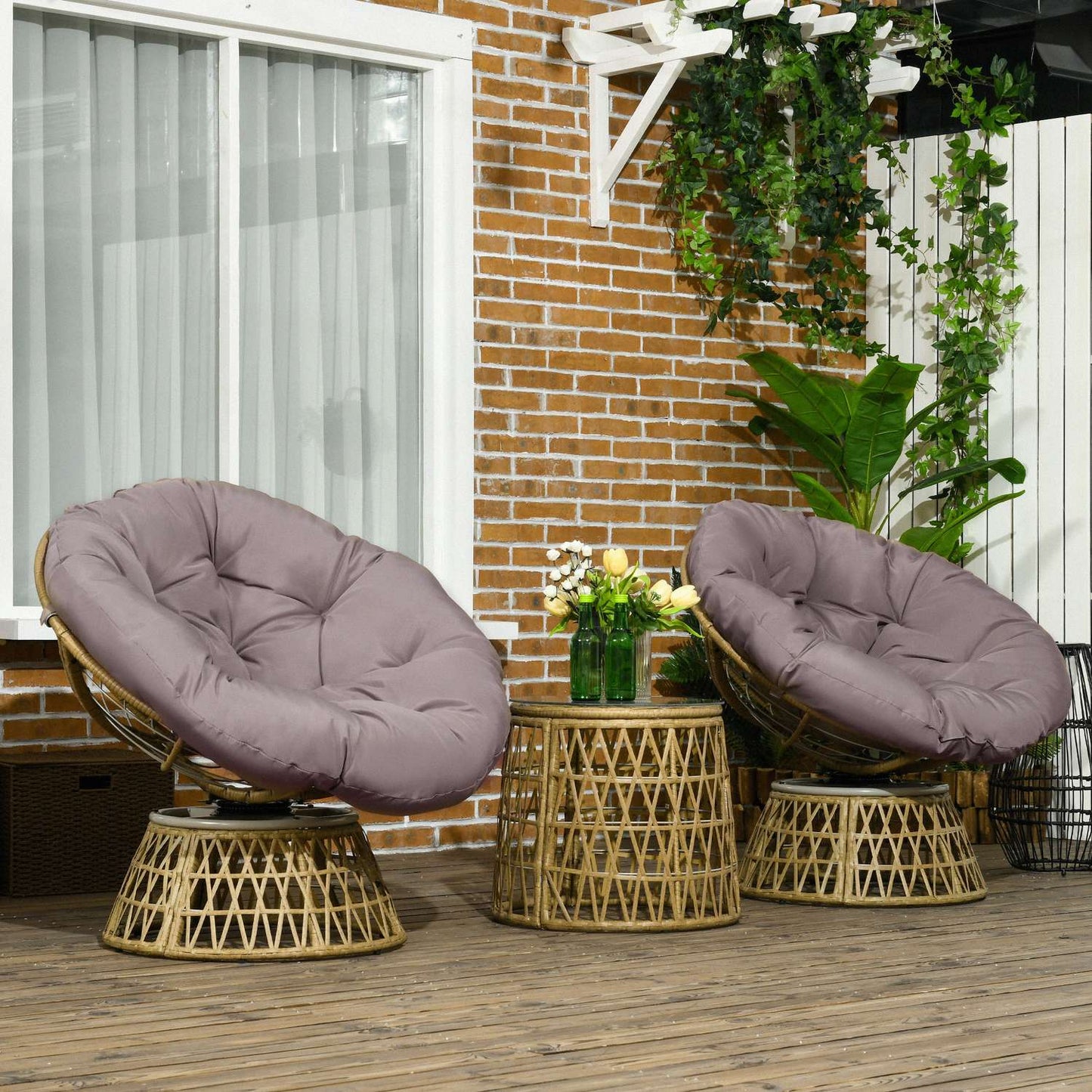 Yellow 3-piece garden bistro set with cushions