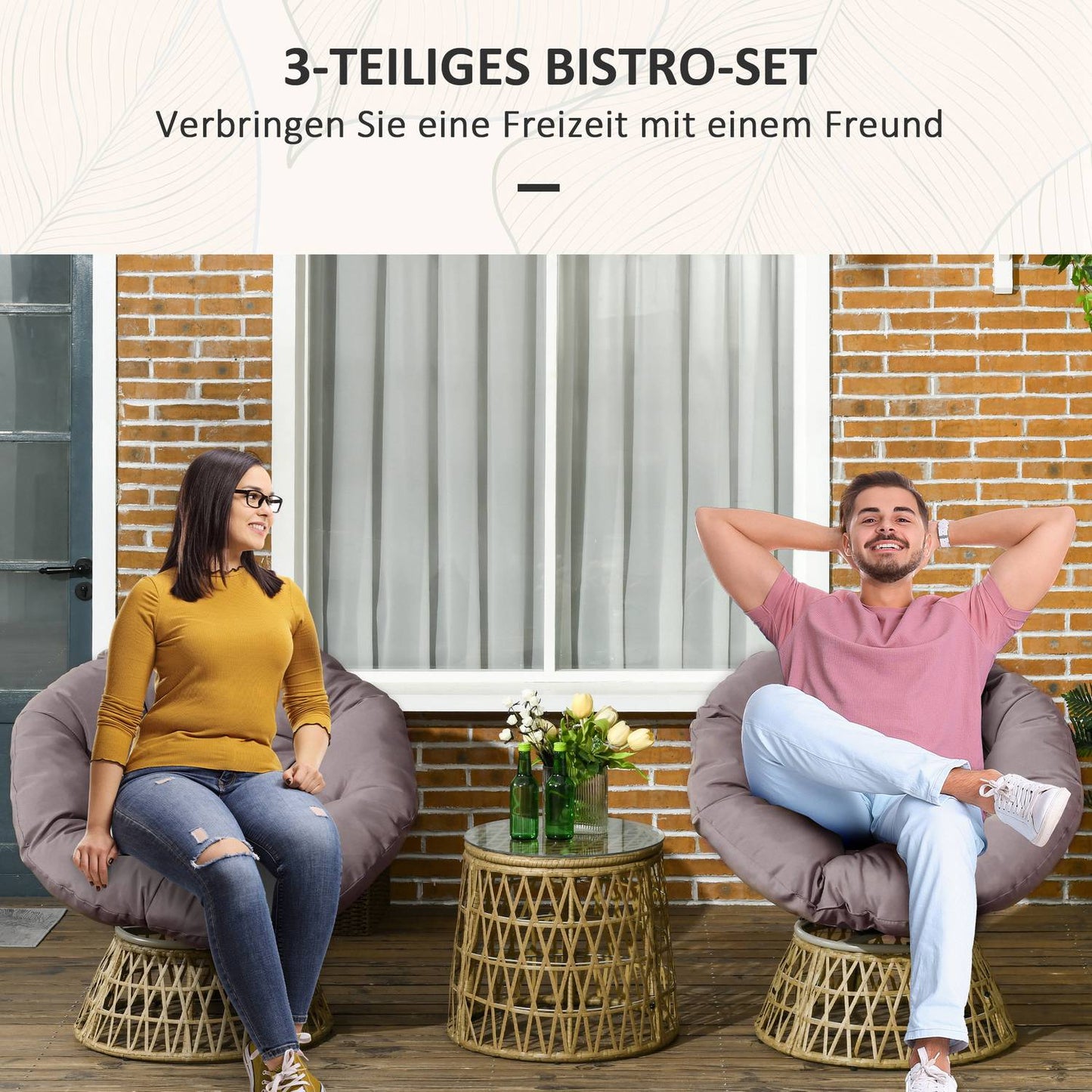 Yellow 3-piece garden bistro set with cushions