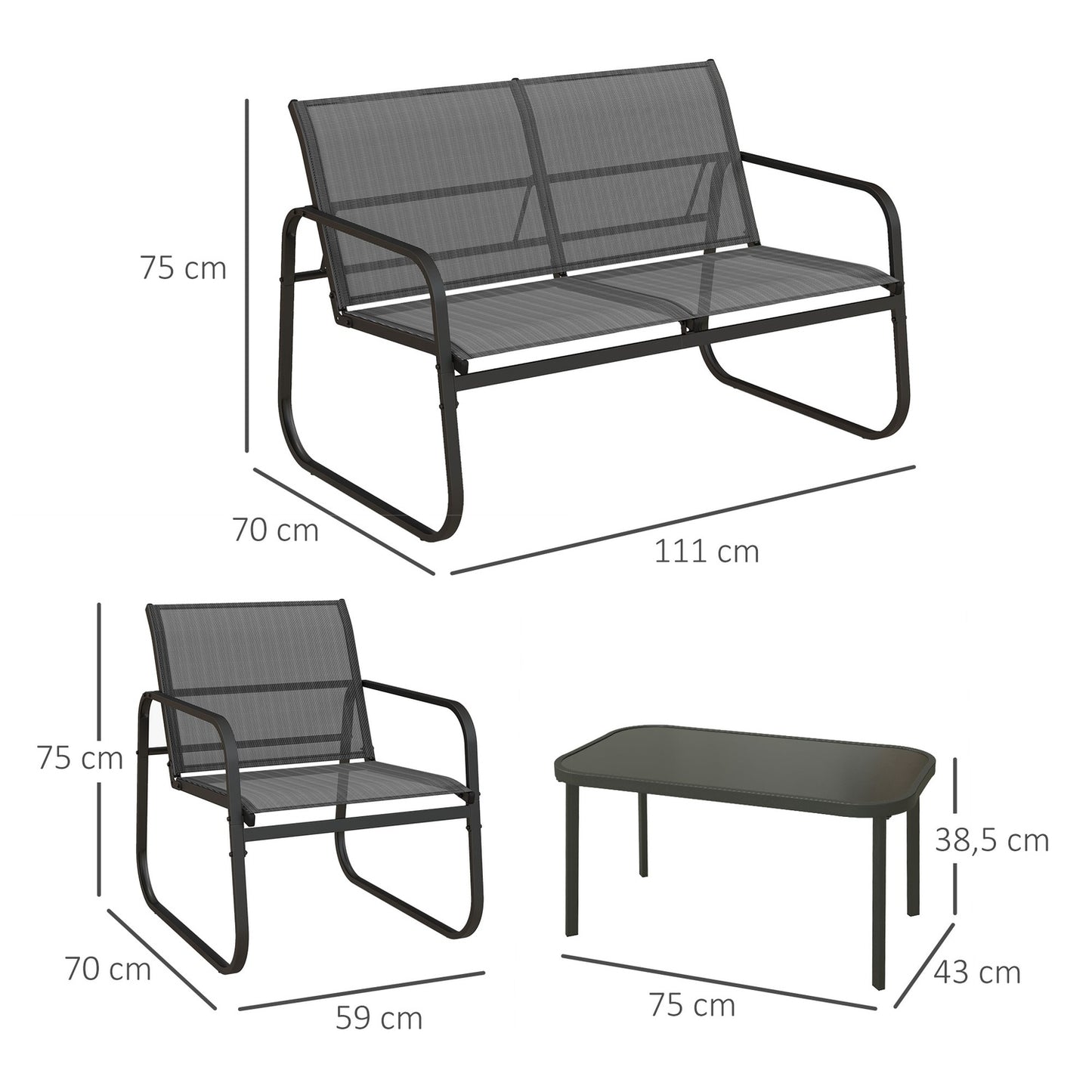 Outdoor Garden Furniture Set - 4 Piece Mesh Patio Seating