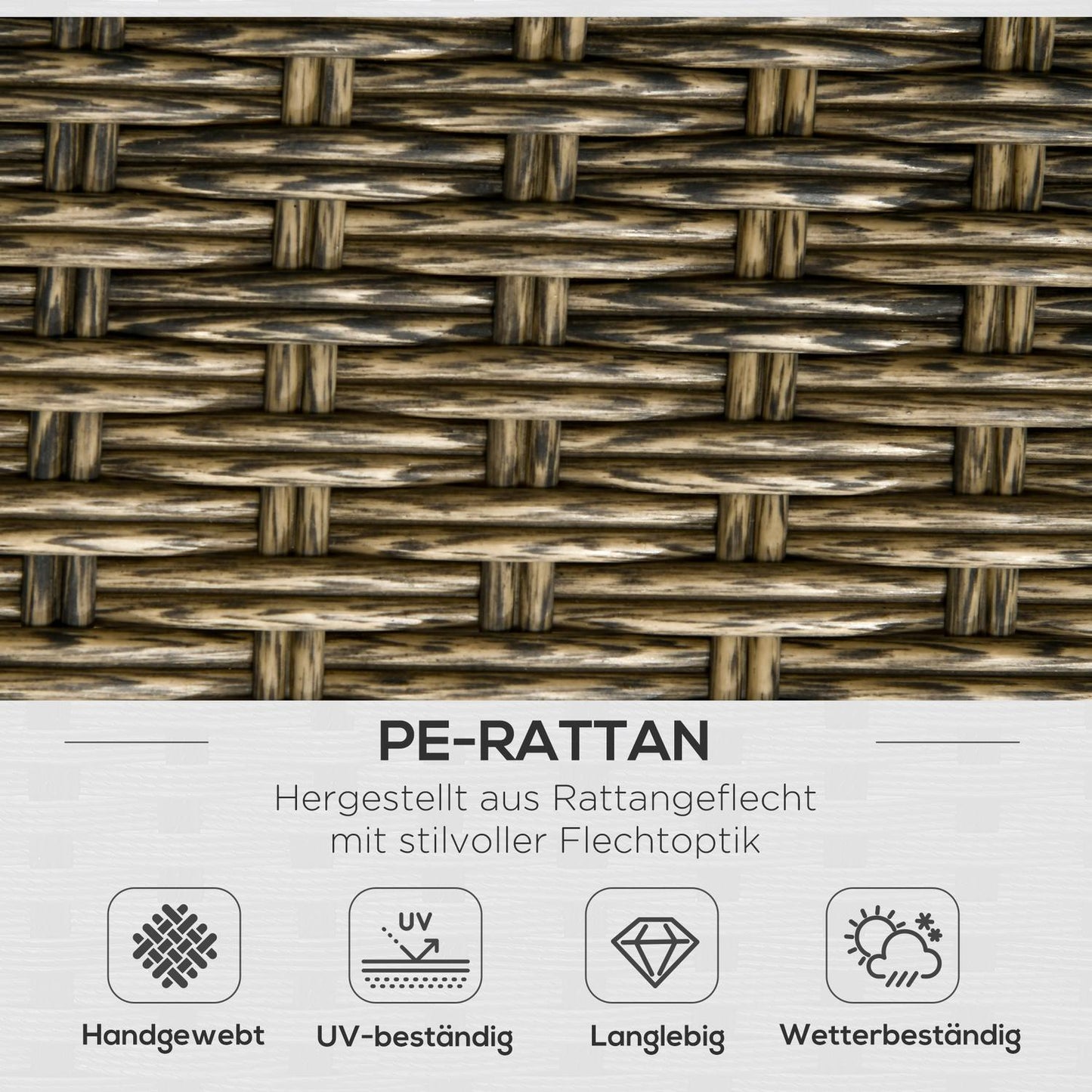 5 Piece Rattan Patio, Cushions, Brown Boho Style