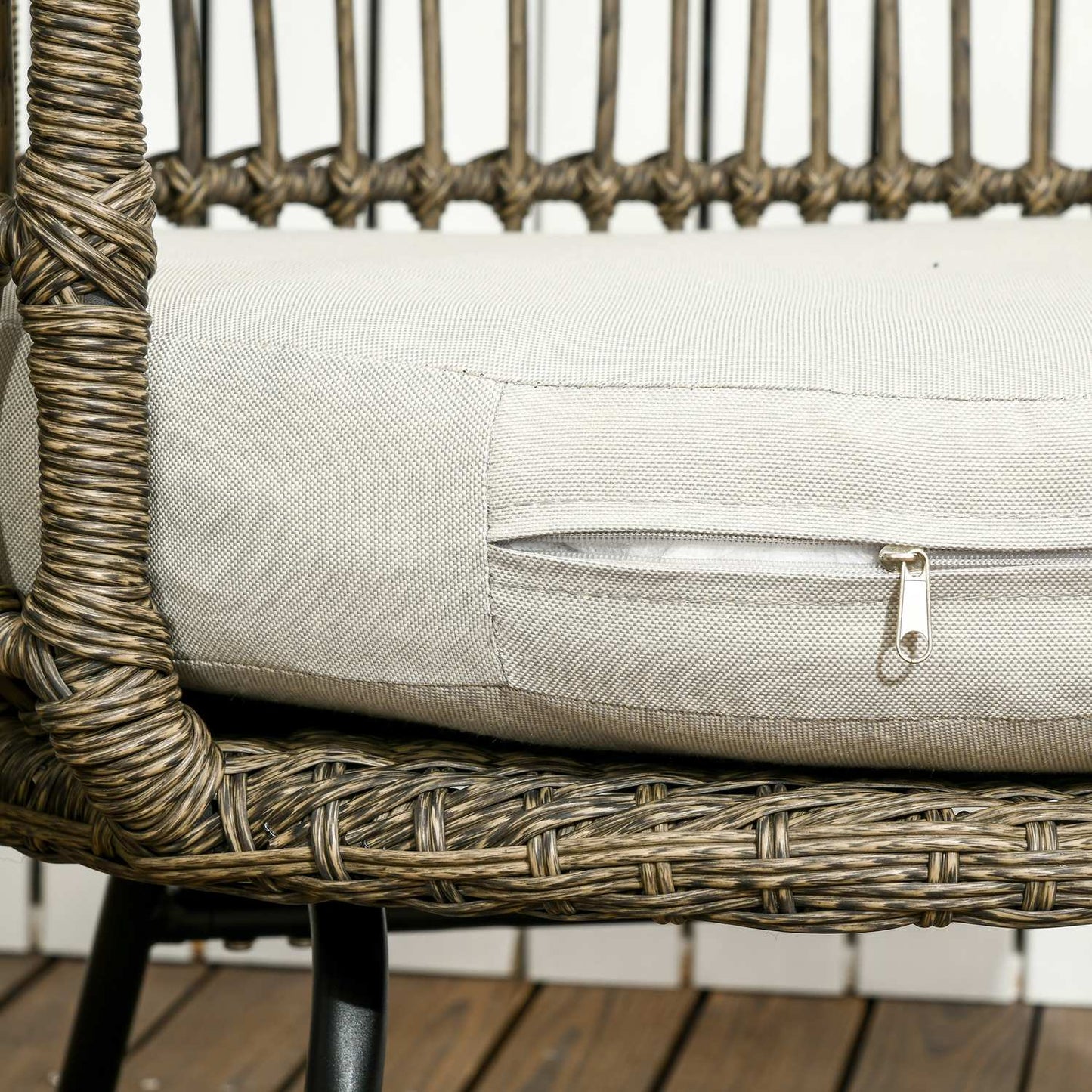 5 Piece Rattan Patio, Cushions, Brown Boho Style