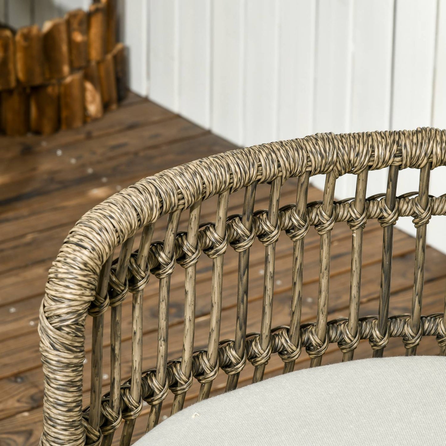 5 Piece Rattan Patio, Cushions, Brown Boho Style