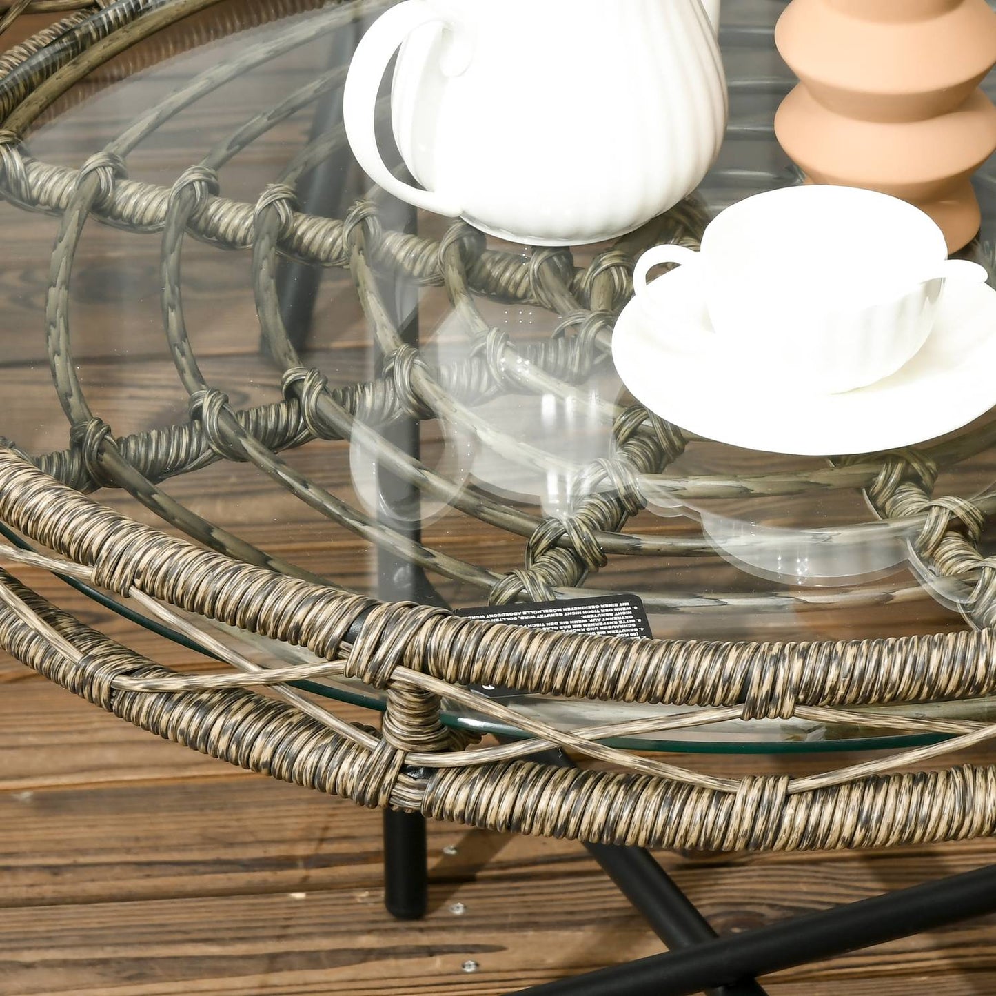 5 Piece Rattan Patio, Cushions, Brown Boho Style
