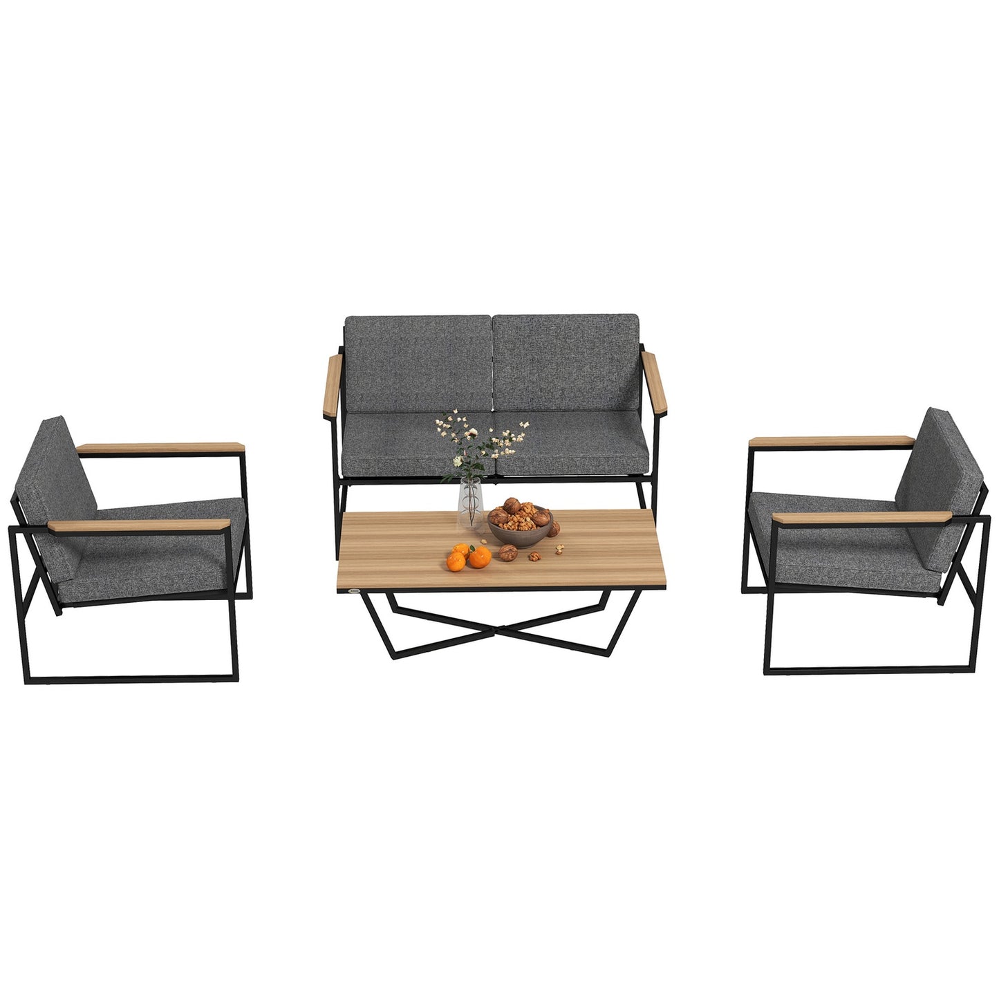 Outdoor garden furniture set for 4, weatherproof with cushions