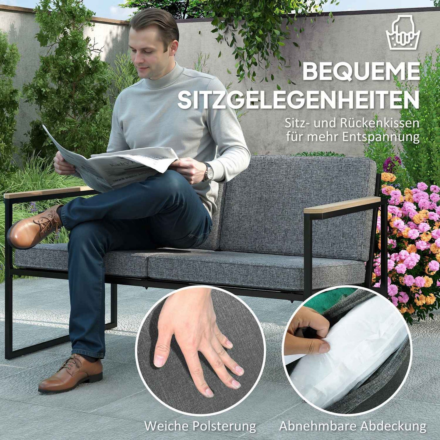 Outdoor garden furniture set for 4, weatherproof with cushions