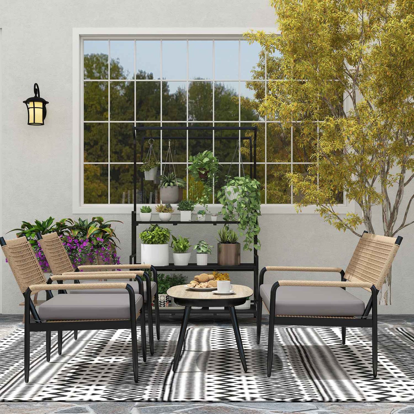 Polyrattan Outdoor Lounge Set, weatherproof, cushioned, 4-person