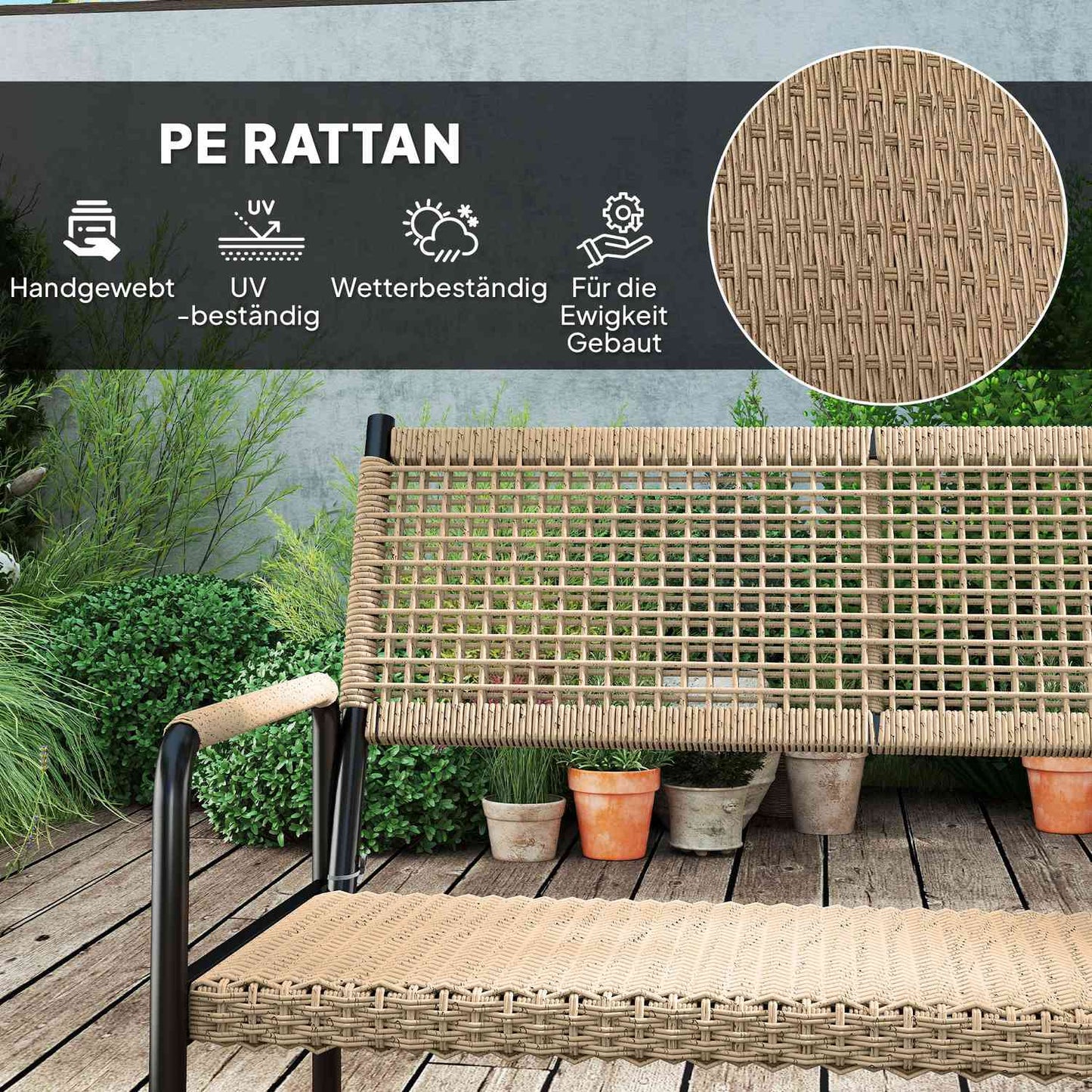Polyrattan Outdoor Lounge Set, weatherproof, cushioned, 4-person