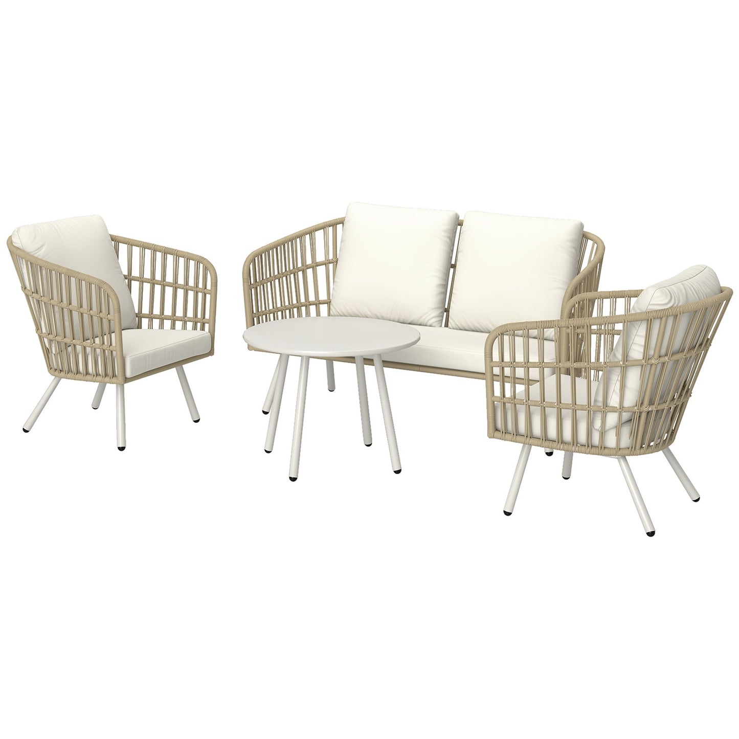 Polyrattan Outdoor Lounge Set, Weather Resistant, Seats 4