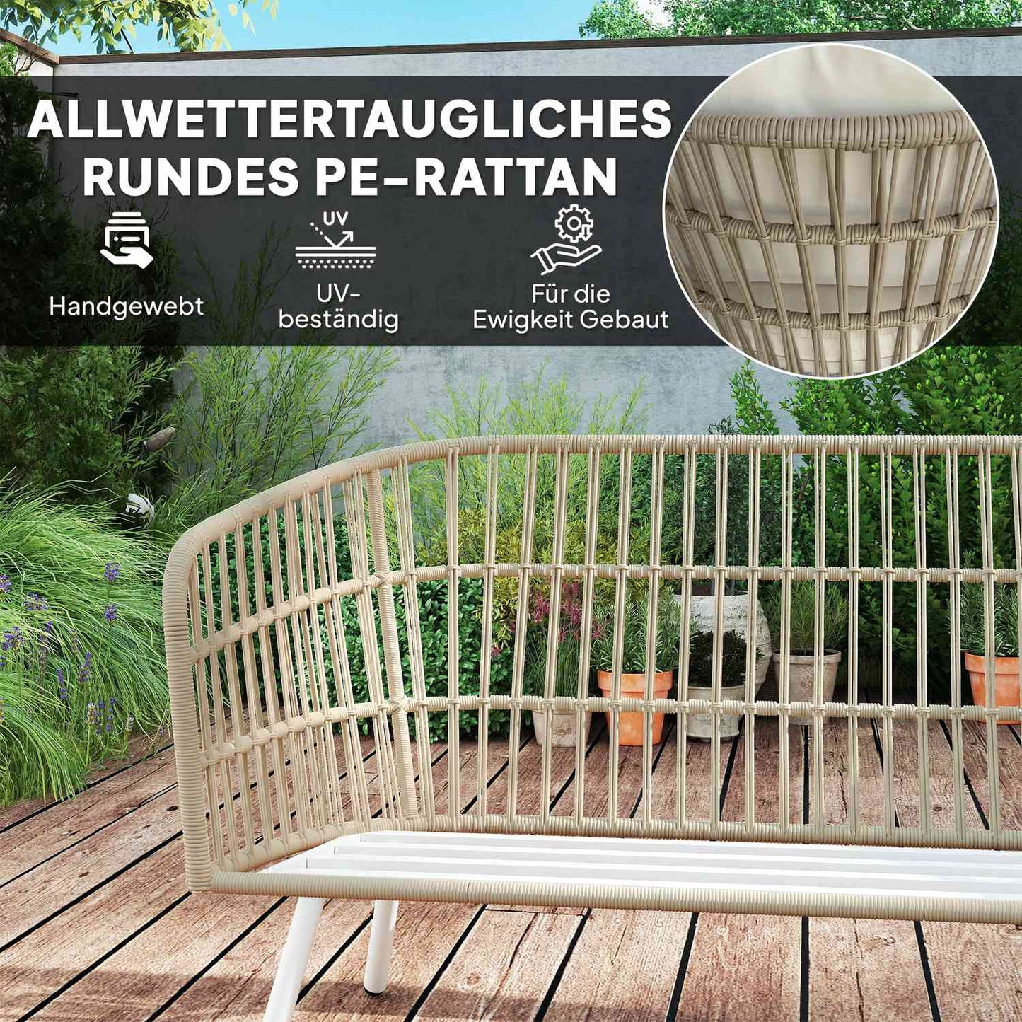Polyrattan Outdoor Lounge Set, Weather Resistant, Seats 4