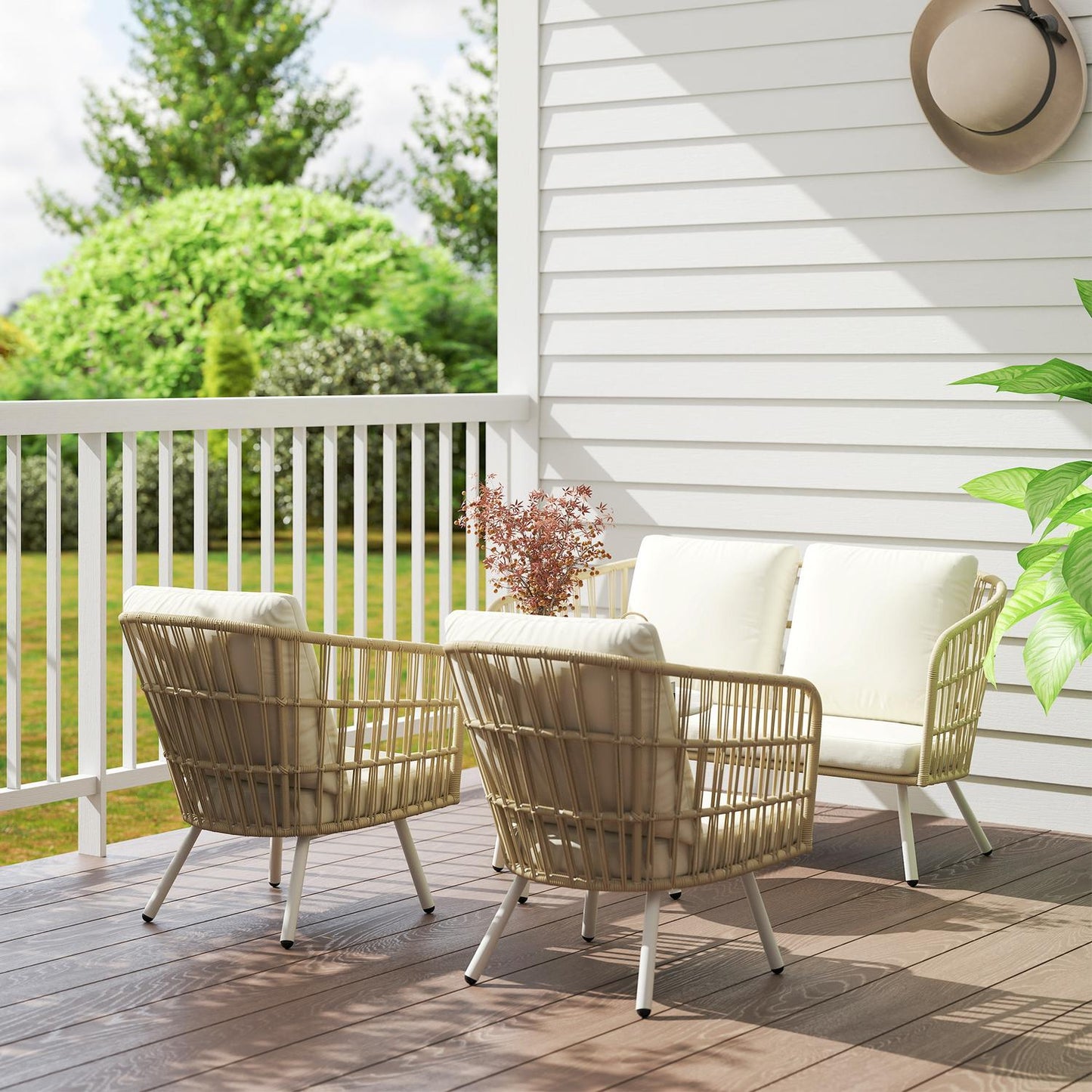Polyrattan Outdoor Lounge Set, Weather Resistant, Seats 4
