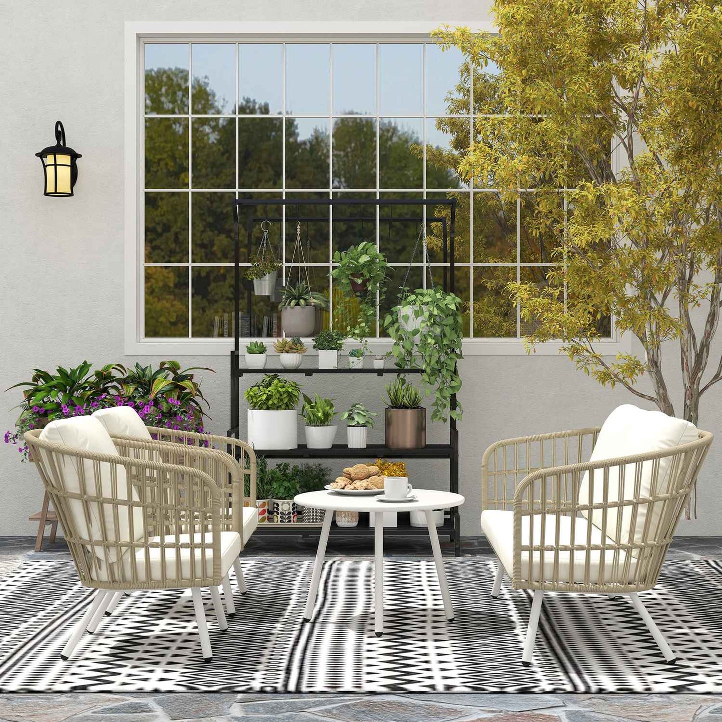 Polyrattan Outdoor Lounge Set, Weather Resistant, Seats 4