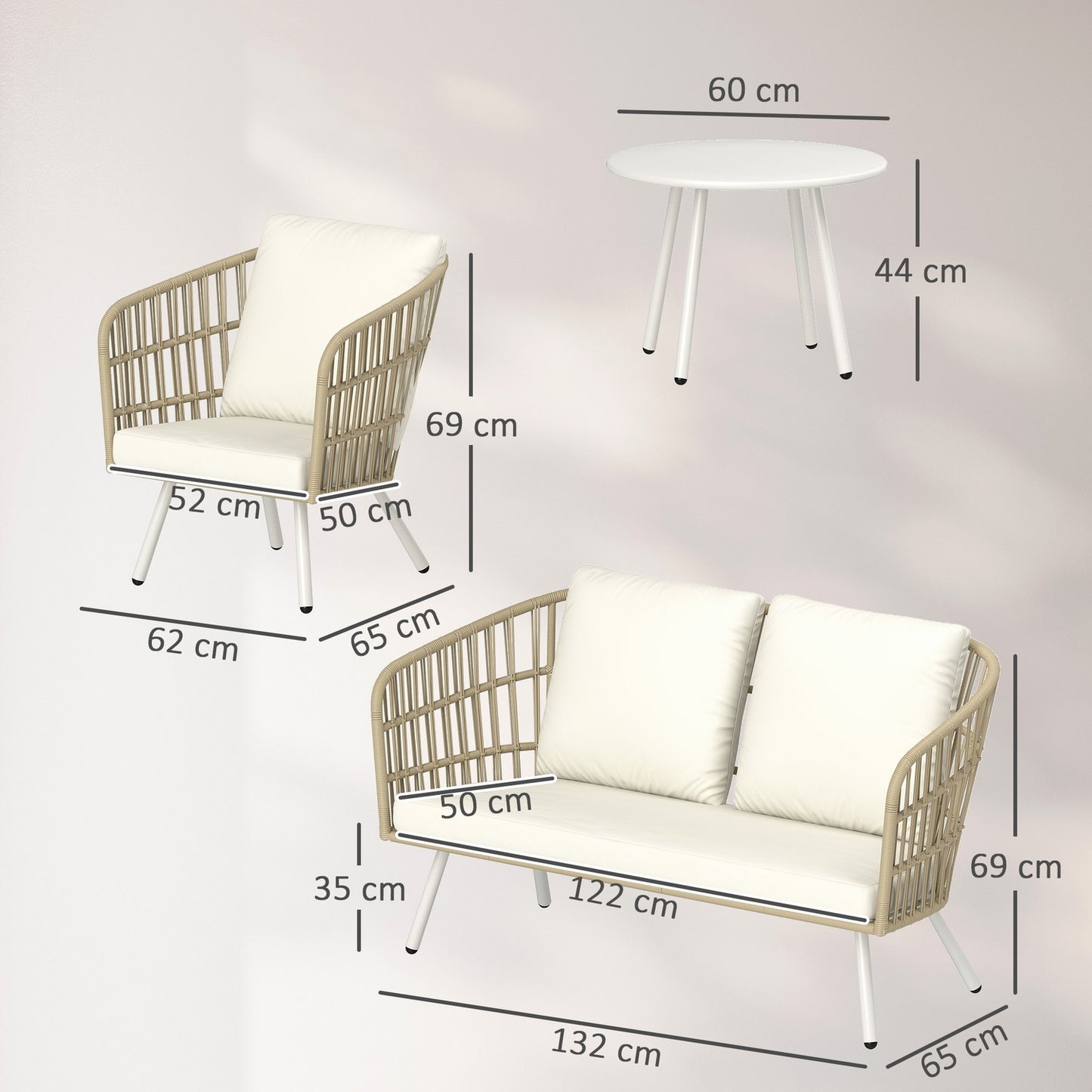 Polyrattan Outdoor Lounge Set, Weather Resistant, Seats 4