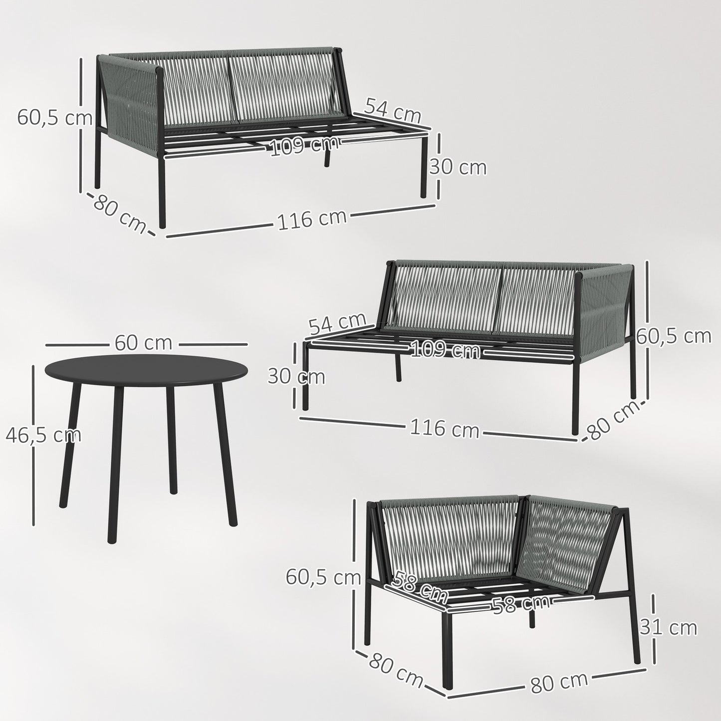 Outdoor poly rattan lounge set, weatherproof seating for 6 people