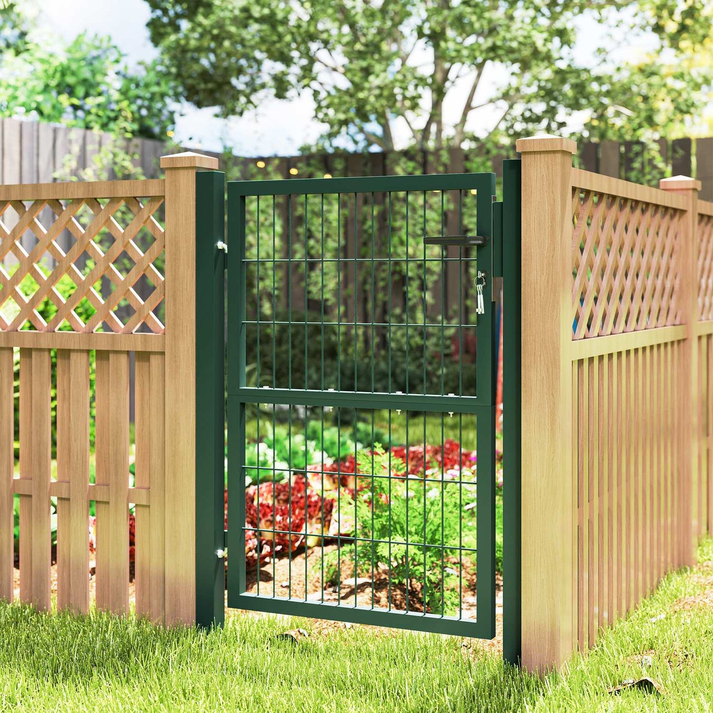 Steel garden gate with handle & lock, 97 x 170 cm, green