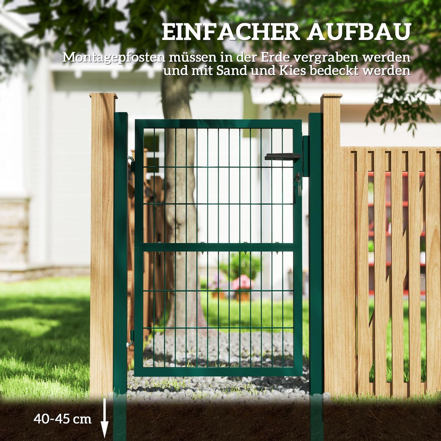 Steel garden gate with handle & lock, 97 x 170 cm, green