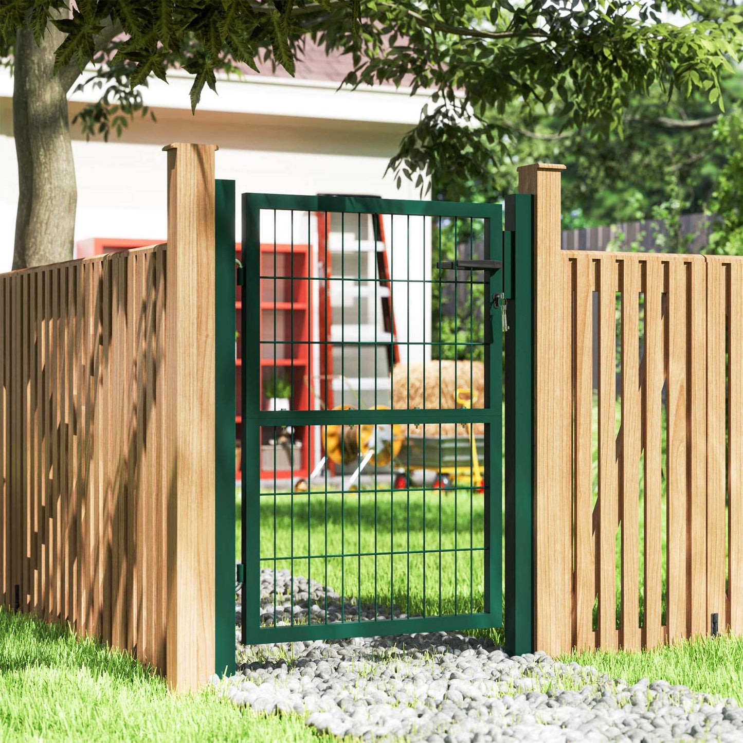 Steel garden gate with handle & lock, 97 x 170 cm, green