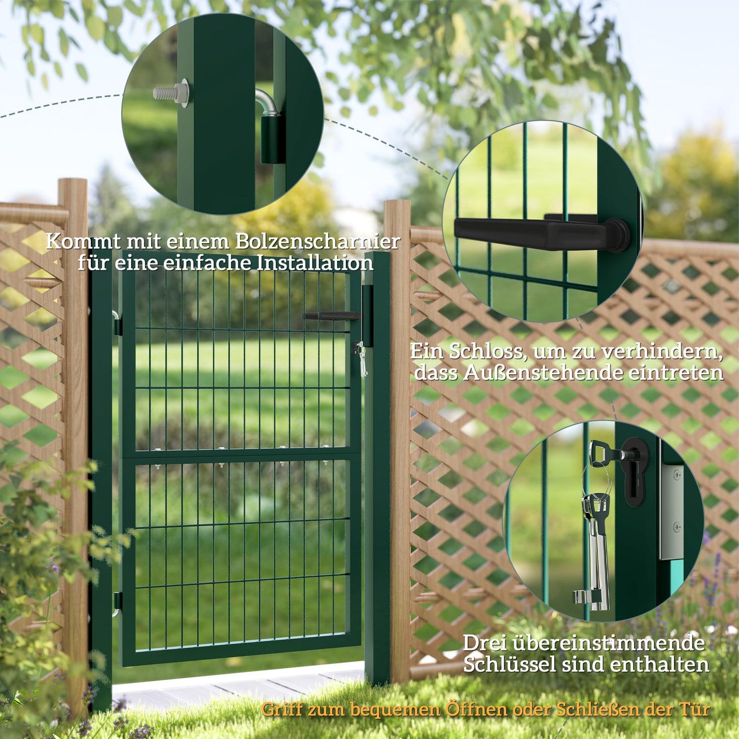 Steel garden gate with handle & lock, 97 x 170 cm, green
