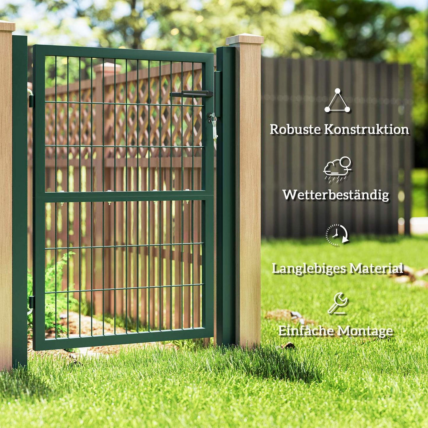 Steel garden gate with handle & lock, 97 x 170 cm, green