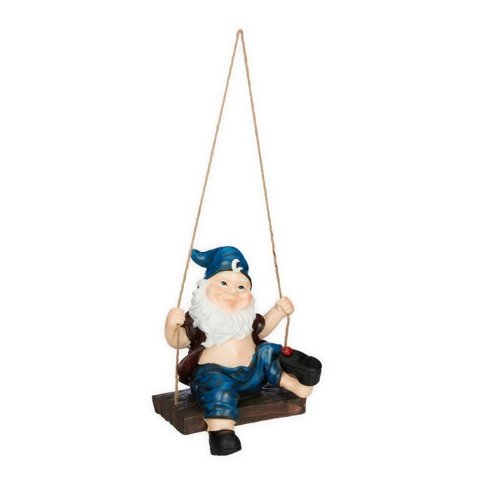 Garden gnome on a swing