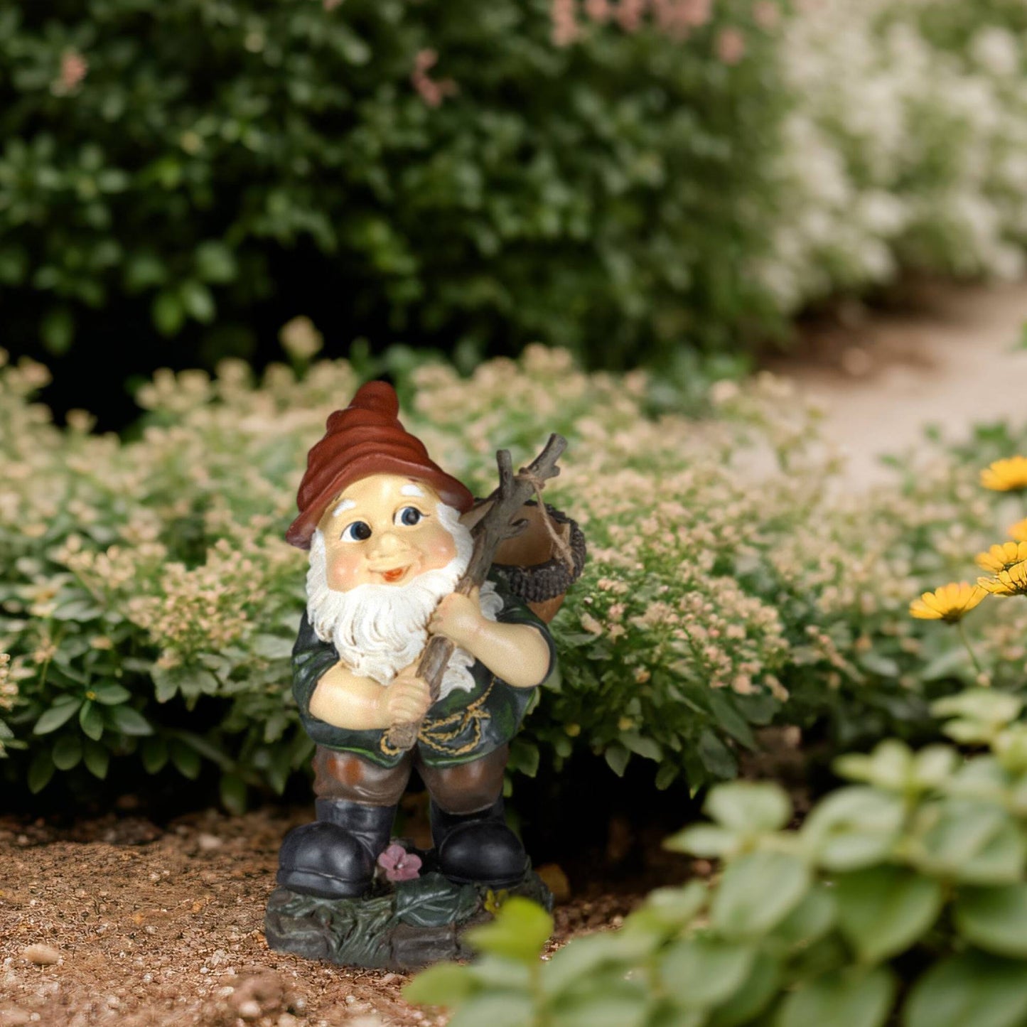 Garden gnome with acorn basket