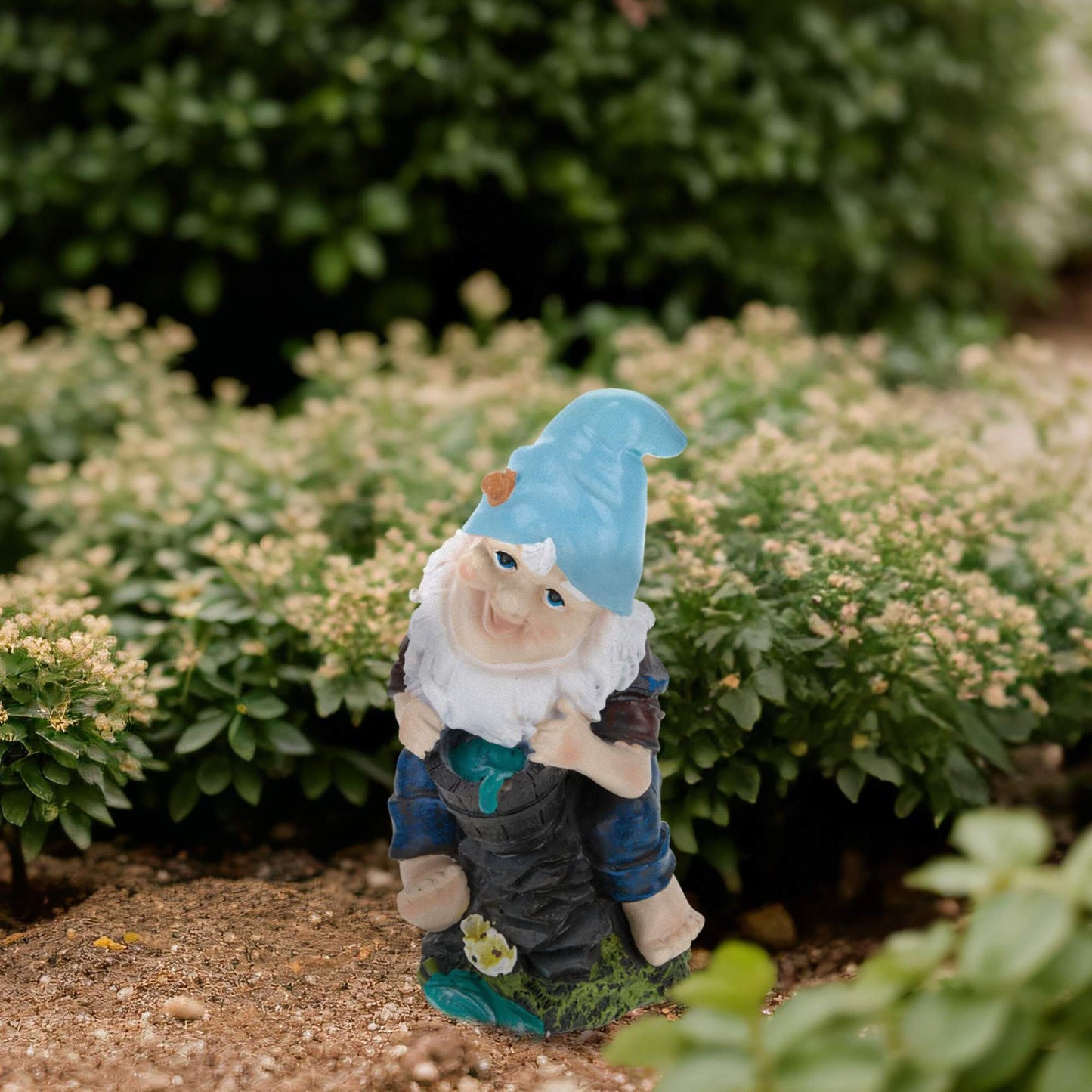 Garden gnome with water bucket